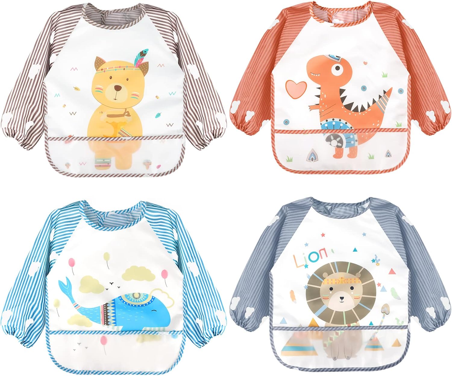 Long Sleeve Baby Bibs, Waterproof Sleeved Bibs Smock for Toddler Baby Girls Boys Eating Feeding - Image 1