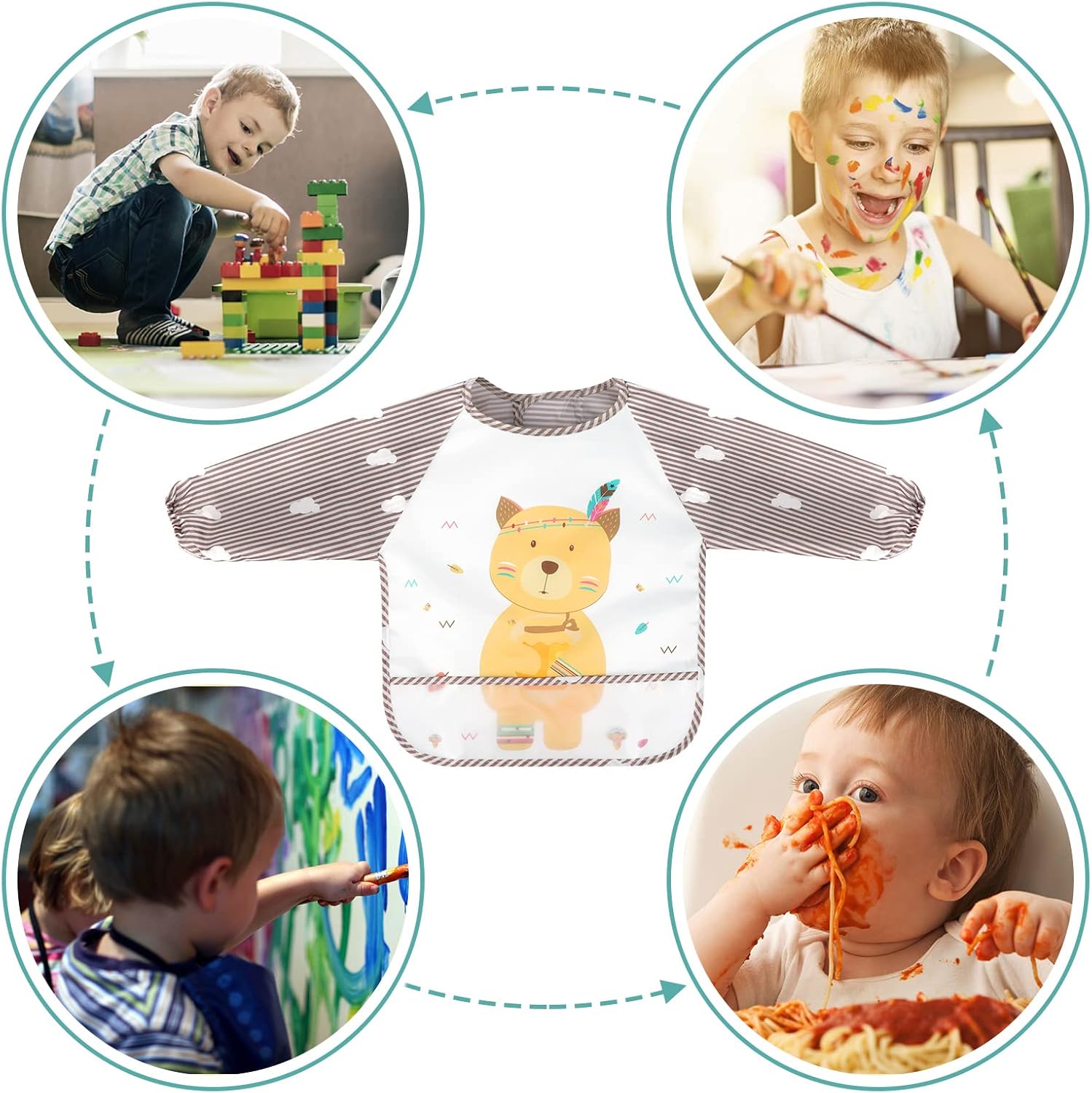 Long Sleeve Baby Bibs, Waterproof Sleeved Bibs Smock for Toddler Baby Girls Boys Eating Feeding - Image 7