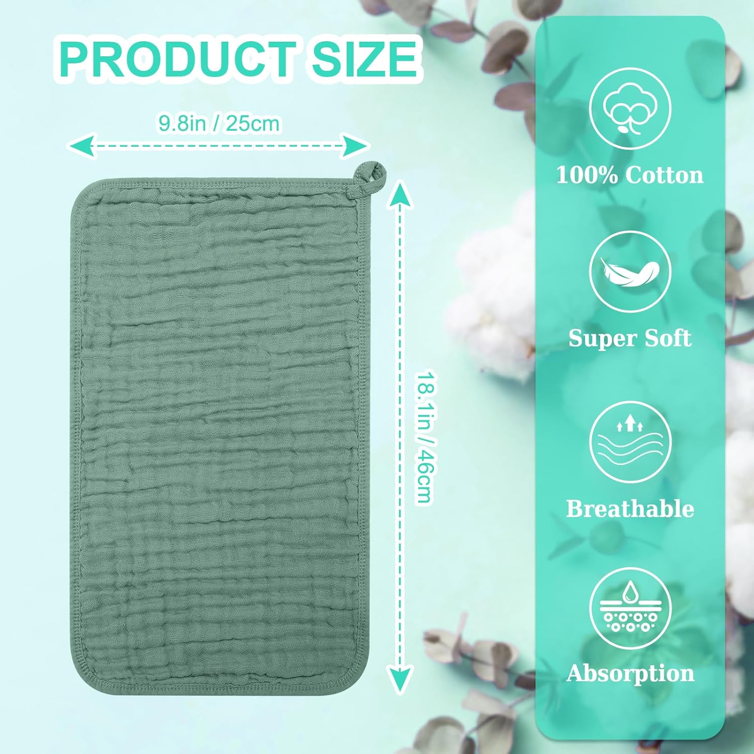 6 Pack Muslin Burp Cloths 100% Cotton 20''x10'' Large Extra Soft and Absorbent Baby Burping Cloth for Boys Girls - Image 3
