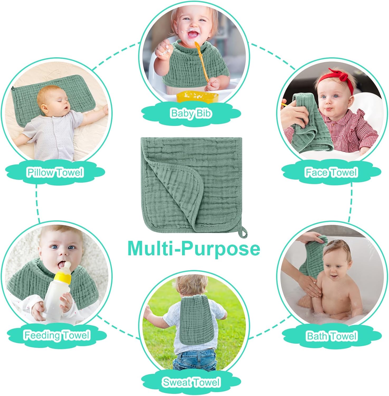 6 Pack Muslin Burp Cloths 100% Cotton 20''x10'' Large Extra Soft and Absorbent Baby Burping Cloth for Boys Girls - Image 6