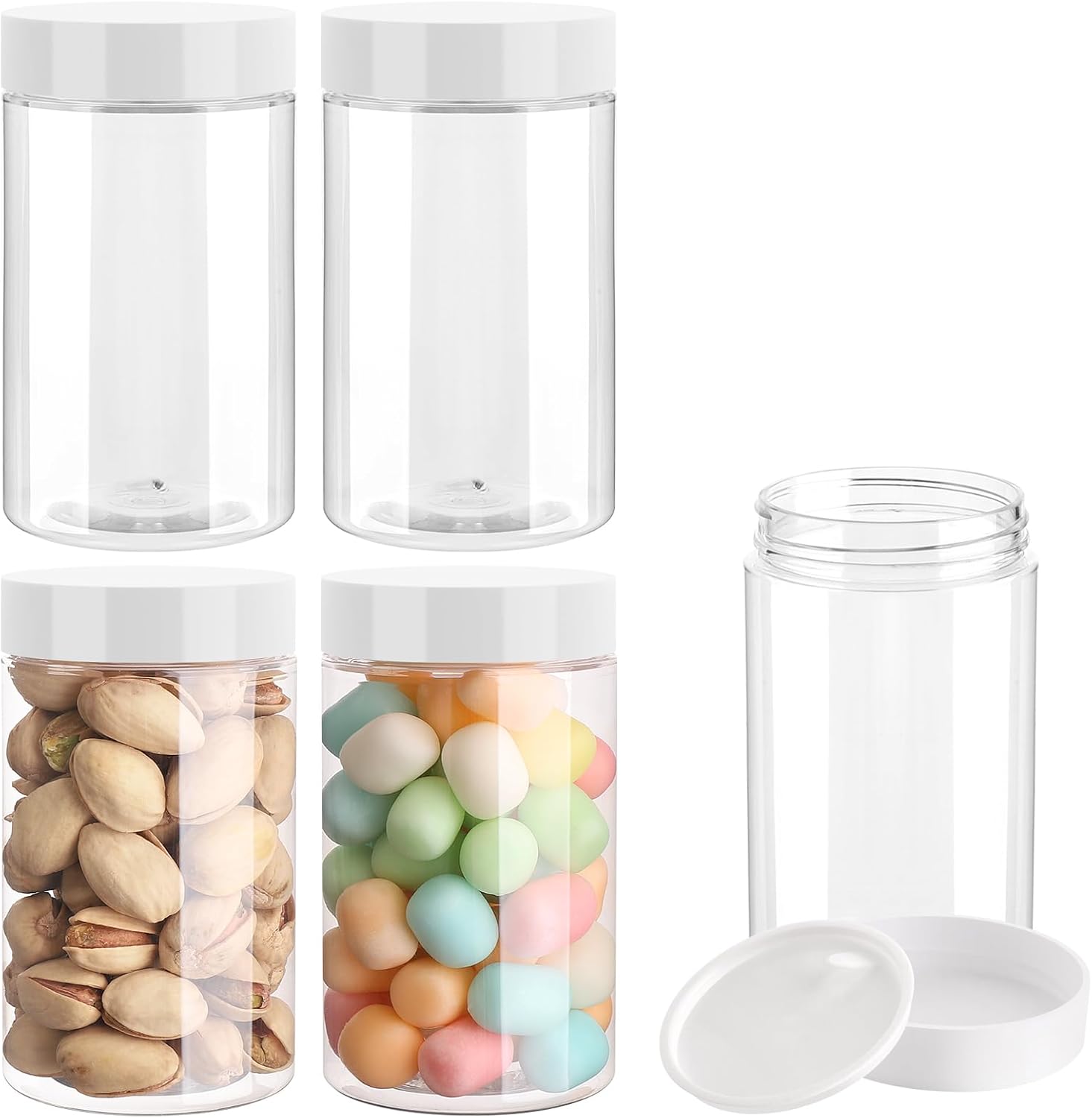 4 Pack Plastic Jars, 4 OZ Round Clear Cosmetic Container Jars with White Lids, Leak Proof Makeup Sample Container, Refillable Travel Cosmetic Storage for DIY Making Creams, Lotion, Body Scrub - Image 1