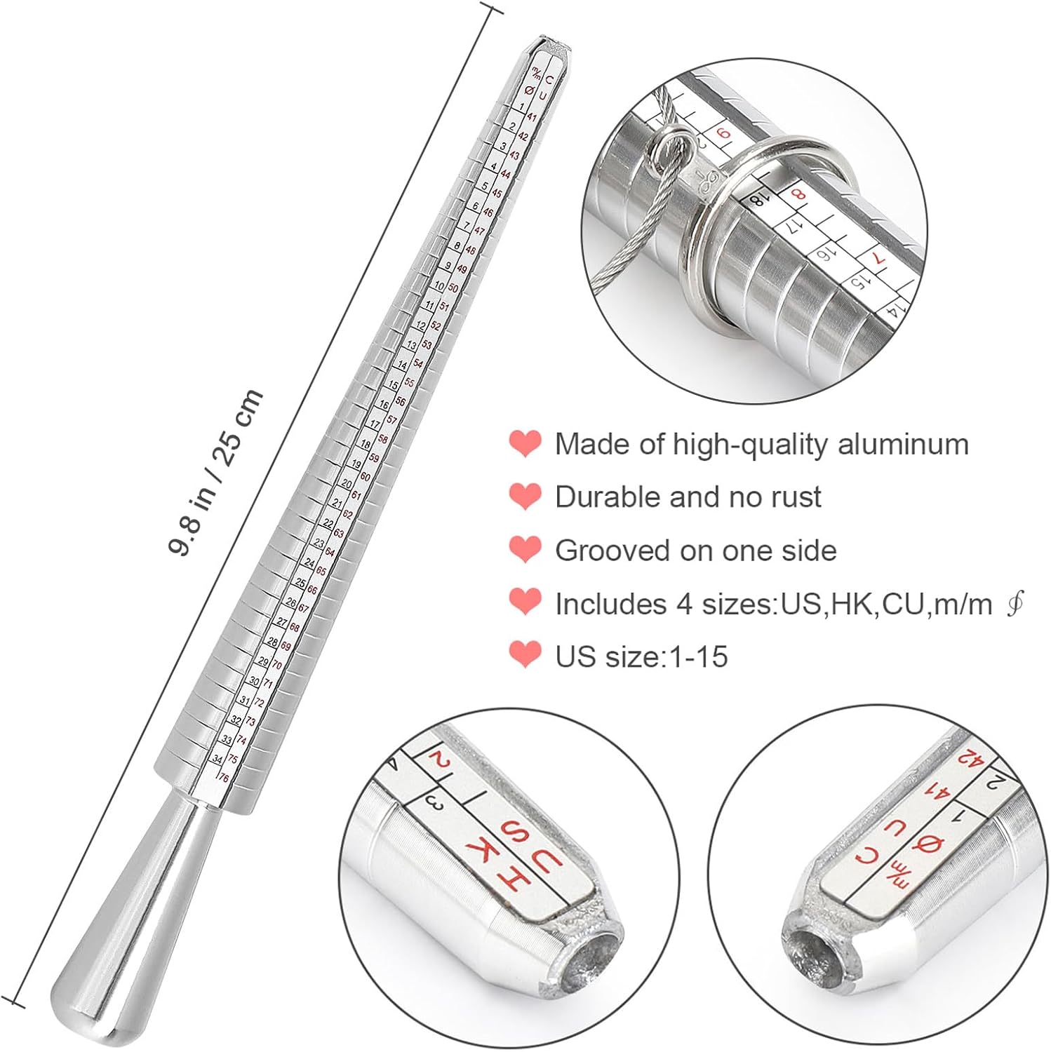 Ring Sizer Tool Including Ring Mandrel & Ring Sizer Guage, 4 Sizes Ring Measurement Stick Metal Mandrel & Finger Sizing Measuring Tool Set for Jewelry Making Measuring - Image 2