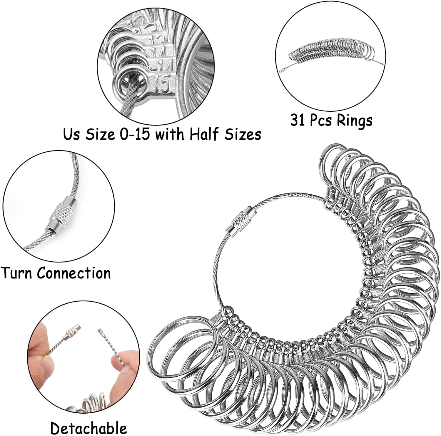 Ring Sizer Tool Including Ring Mandrel & Ring Sizer Guage, 4 Sizes Ring Measurement Stick Metal Mandrel & Finger Sizing Measuring Tool Set for Jewelry Making Measuring - Image 4