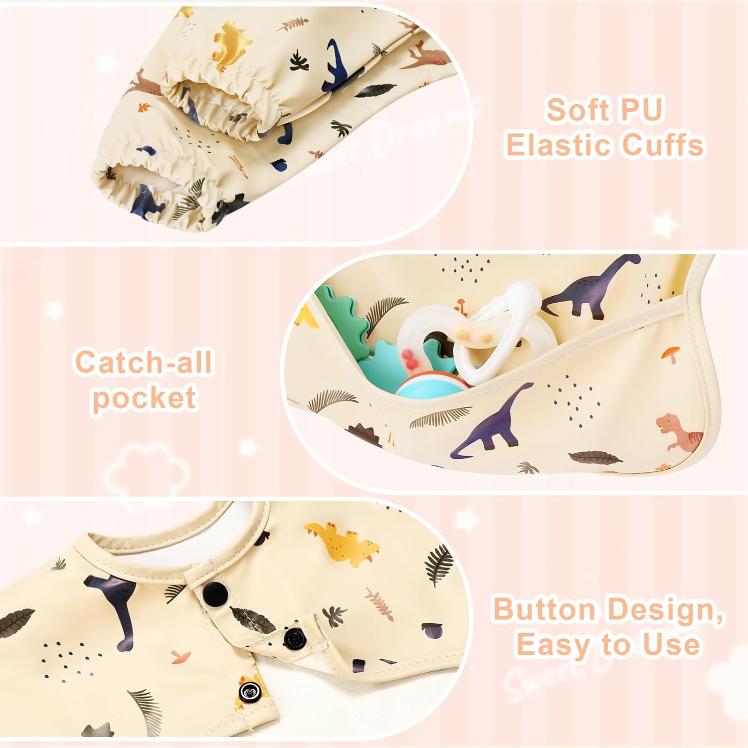 Long Sleeve Baby Bib, Full Sleeve Bib, Baby Toddler Waterproof Sleeved Bibs Smock, Machine Washable - Image 2