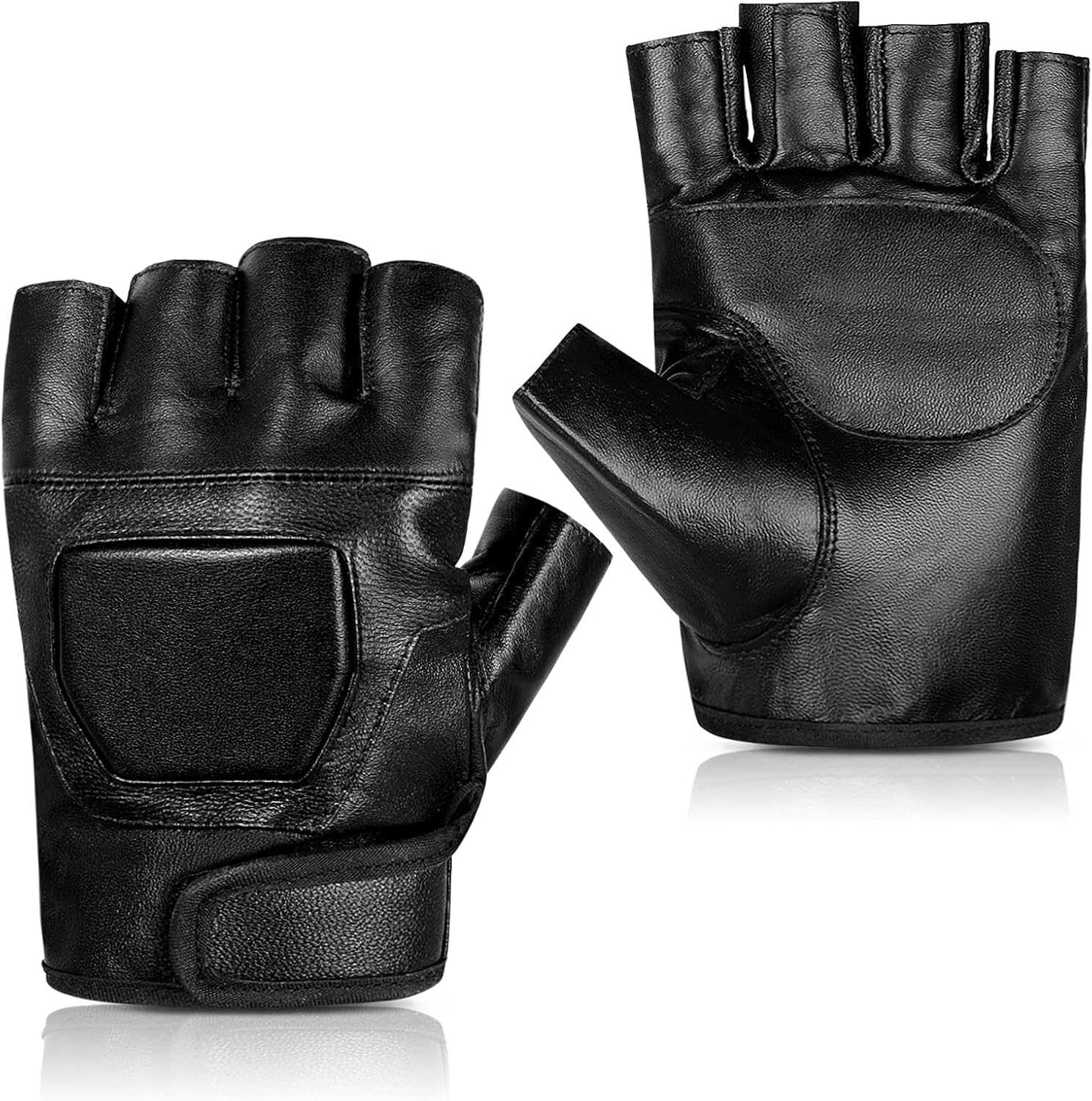 Genuine Leather Cycling Fingerless Gloves, Outdoor Driving Motorcycle Sport Half Finger Glove for Men Women Teens - Image 1