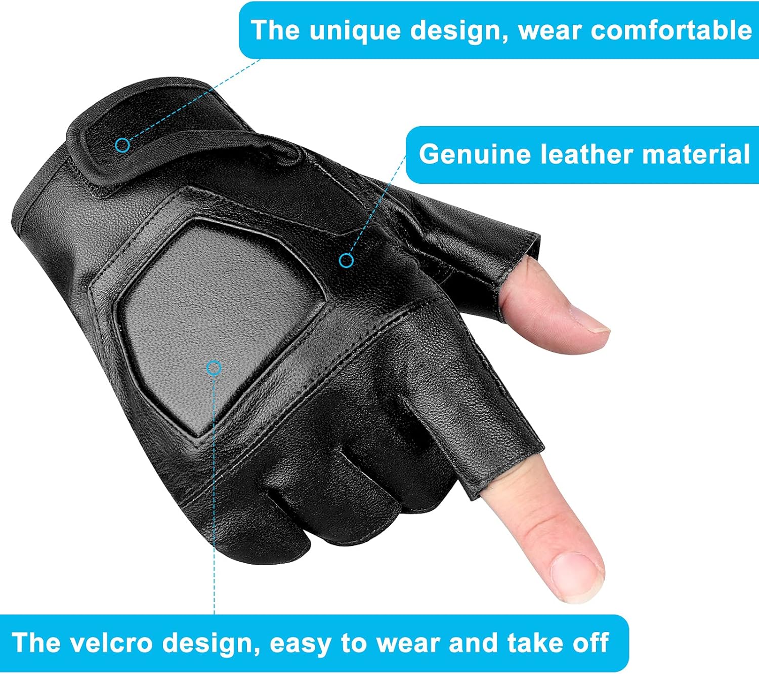 Genuine Leather Cycling Fingerless Gloves, Outdoor Driving Motorcycle Sport Half Finger Glove for Men Women Teens - Image 2