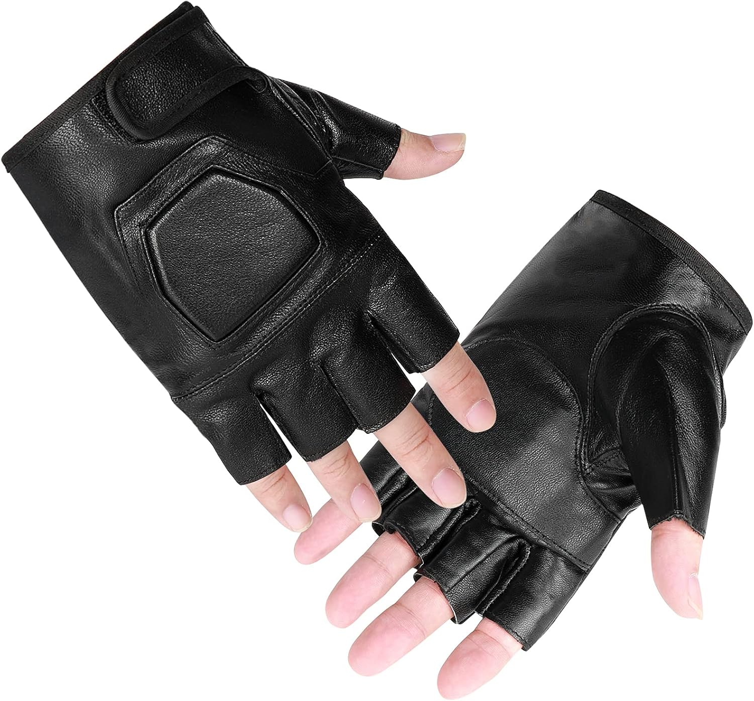 Genuine Leather Cycling Fingerless Gloves, Outdoor Driving Motorcycle Sport Half Finger Glove for Men Women Teens - Image 3