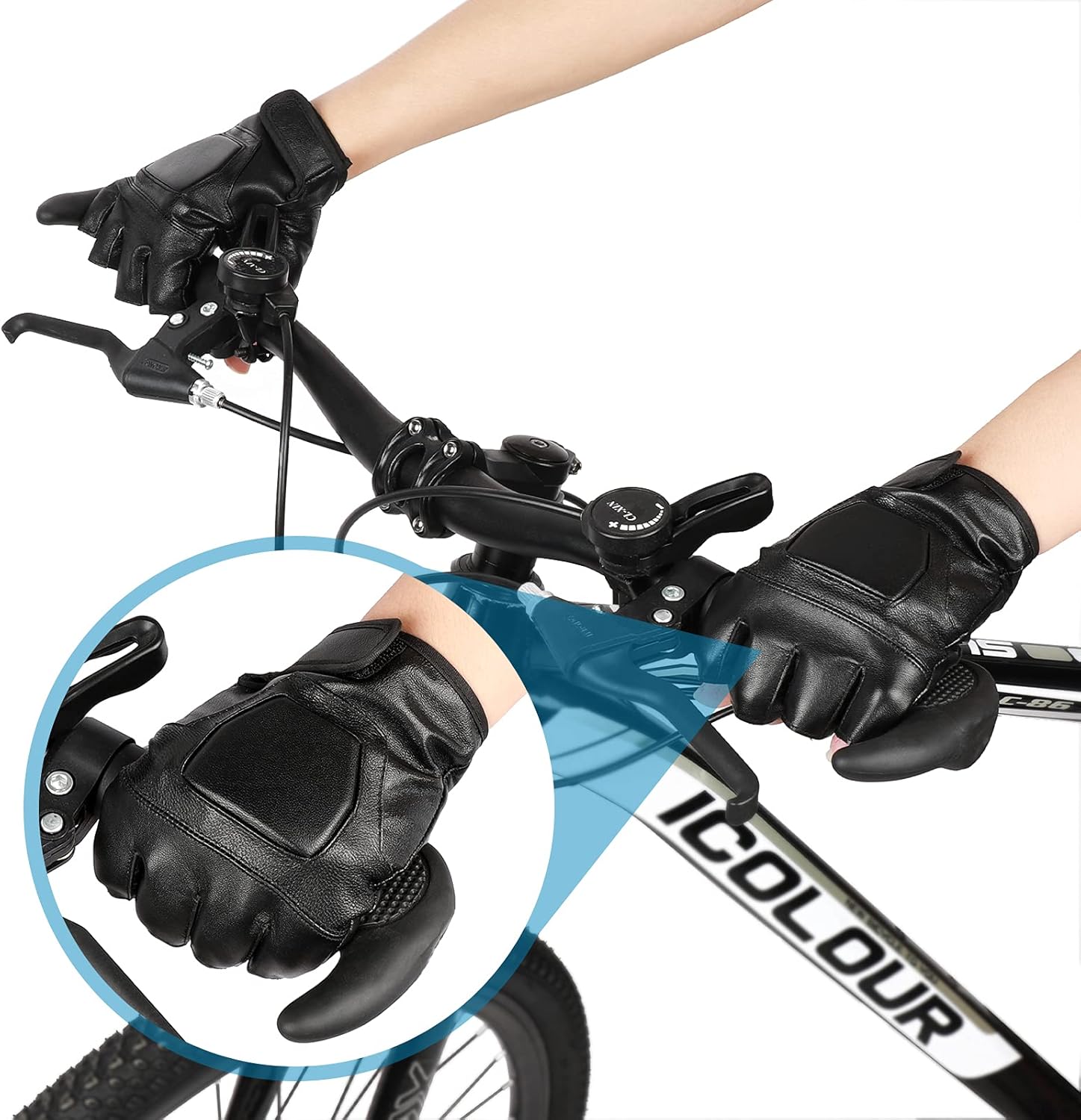 Genuine Leather Cycling Fingerless Gloves, Outdoor Driving Motorcycle Sport Half Finger Glove for Men Women Teens - Image 5