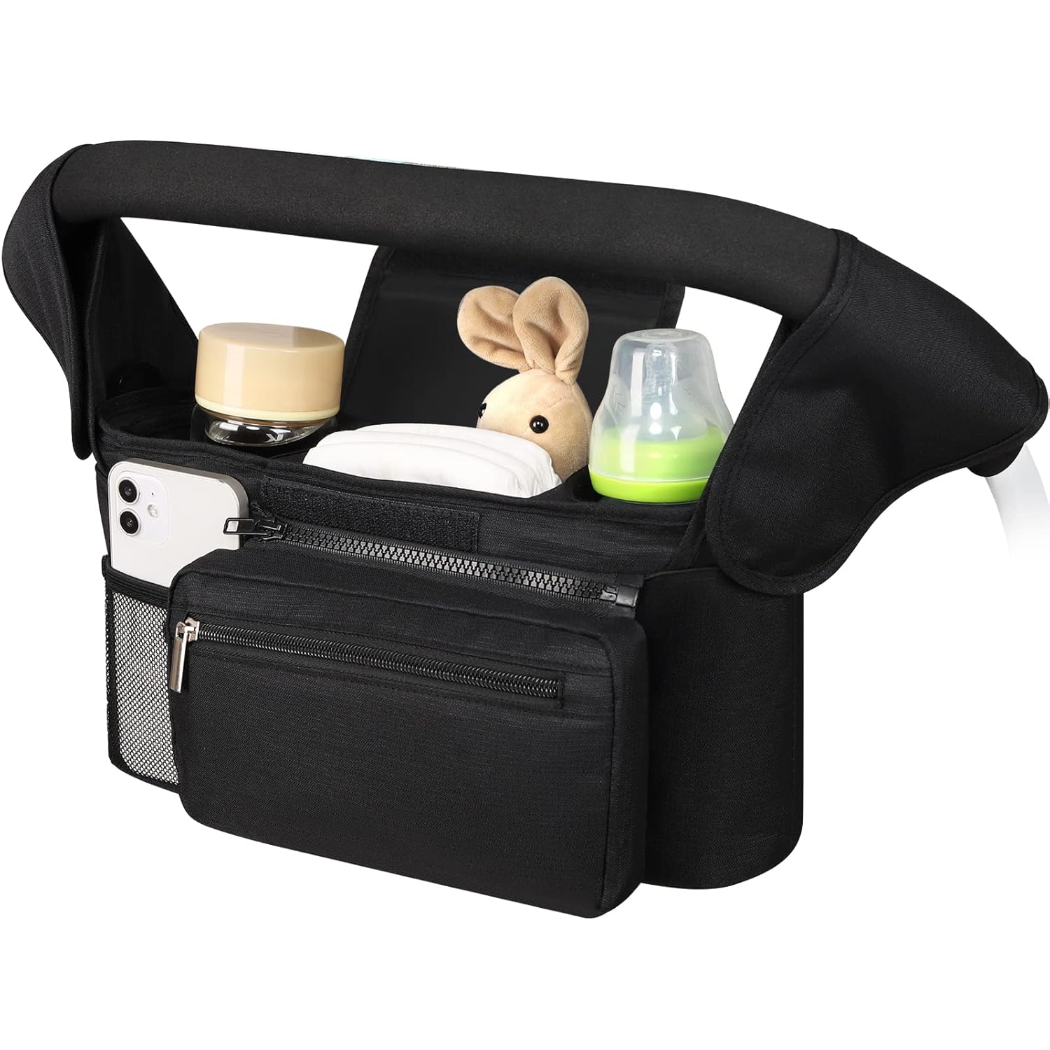 Universal Stroller Organizer with Insulated Cup Holder Detachable Phone Bag and Shoulder Strap,Stroller Bag Caddy Organizer Fits for Uppababy, Baby Jogger, Britax Strollers - Image 1