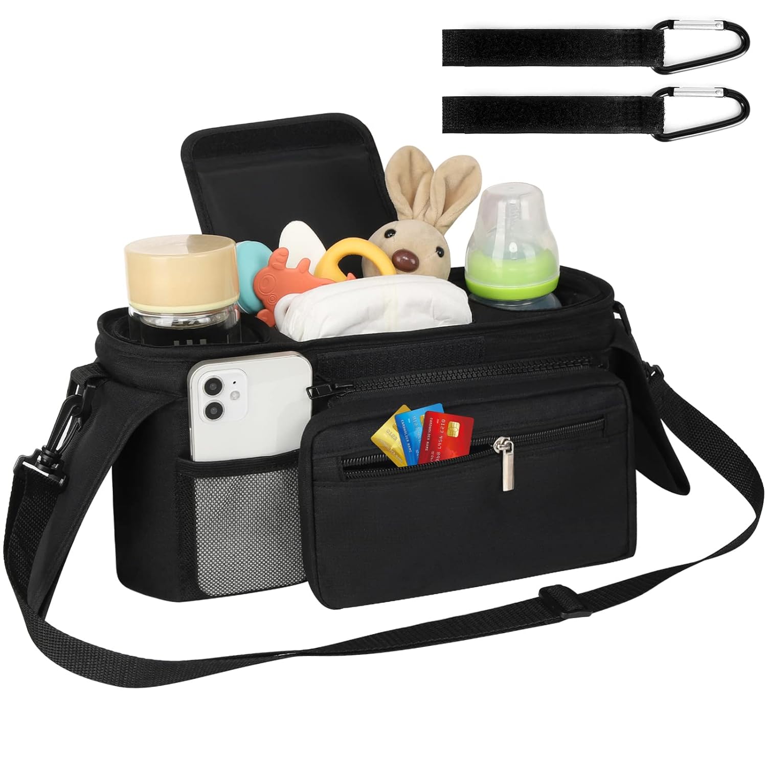 Universal Stroller Organizer with Insulated Cup Holder Detachable Phone Bag and Shoulder Strap,Stroller Bag Caddy Organizer Fits for Uppababy, Baby Jogger, Britax Strollers - Image 2