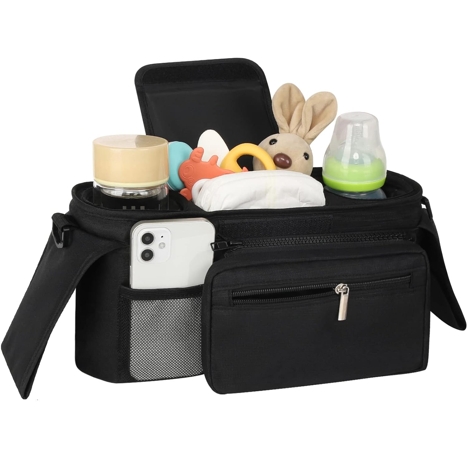 Universal Stroller Organizer with Insulated Cup Holder Detachable Phone Bag and Shoulder Strap,Stroller Bag Caddy Organizer Fits for Uppababy, Baby Jogger, Britax Strollers - Image 3