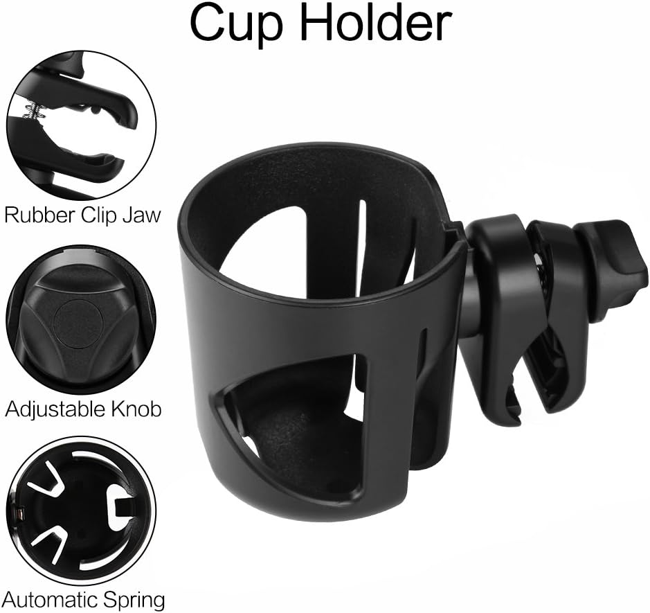 Universal Cup Holder, Stroller Cup Holder, 360° Rotatable Large Caliber Designed Bottle Holder for Stroller, Bike, Wheelchair, Walker, Scooter, Black - Image 3