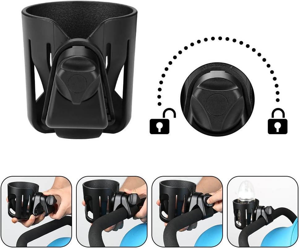Universal Cup Holder, Stroller Cup Holder, 360° Rotatable Large Caliber Designed Bottle Holder for Stroller, Bike, Wheelchair, Walker, Scooter, Black - Image 4