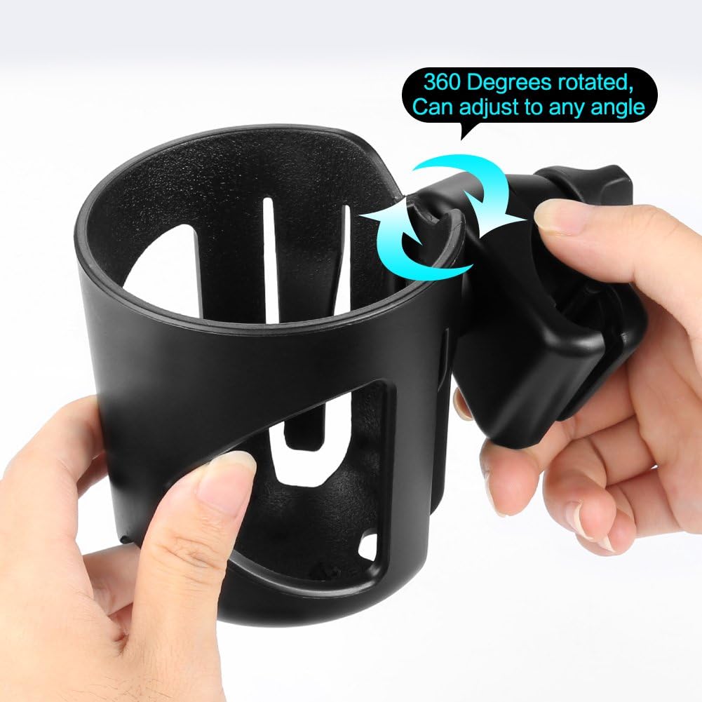 Universal Cup Holder, Stroller Cup Holder, 360° Rotatable Large Caliber Designed Bottle Holder for Stroller, Bike, Wheelchair, Walker, Scooter, Black - Image 5
