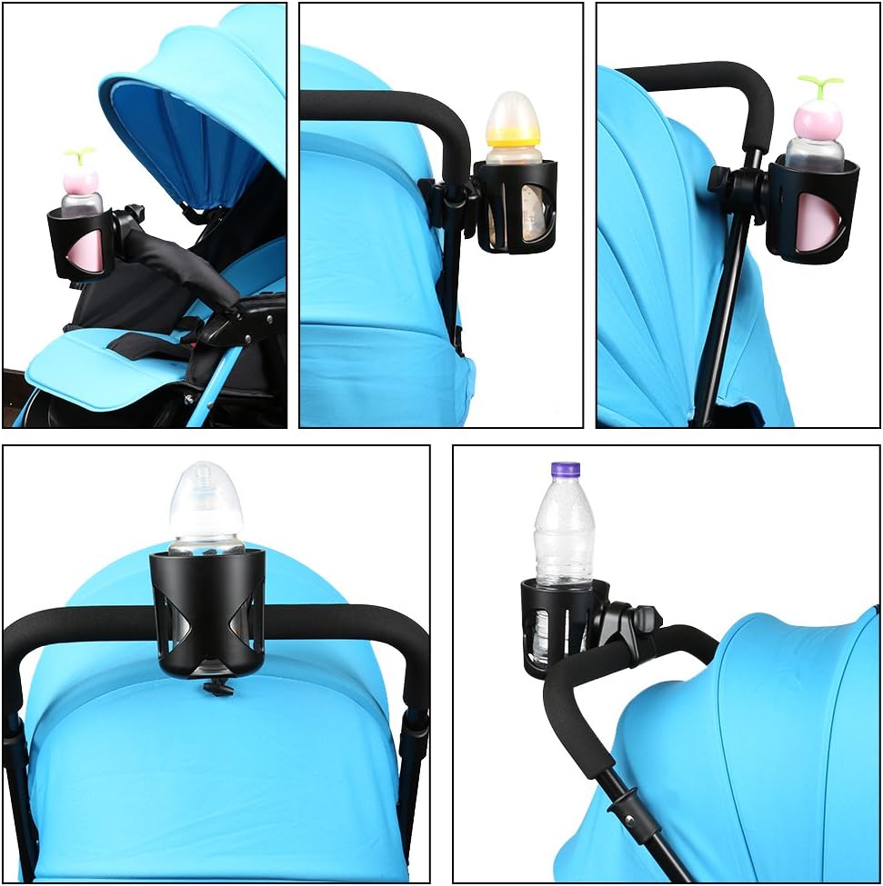 Universal Cup Holder, Stroller Cup Holder, 360° Rotatable Large Caliber Designed Bottle Holder for Stroller, Bike, Wheelchair, Walker, Scooter, Black - Image 6