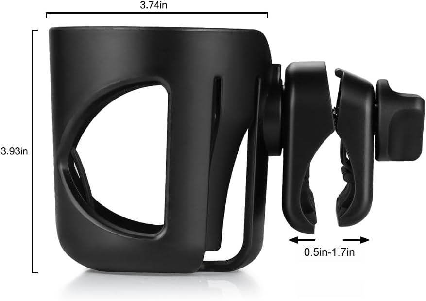 Universal Cup Holder, Stroller Cup Holder, 360° Rotatable Large Caliber Designed Bottle Holder for Stroller, Bike, Wheelchair, Walker, Scooter, Black - Image 7
