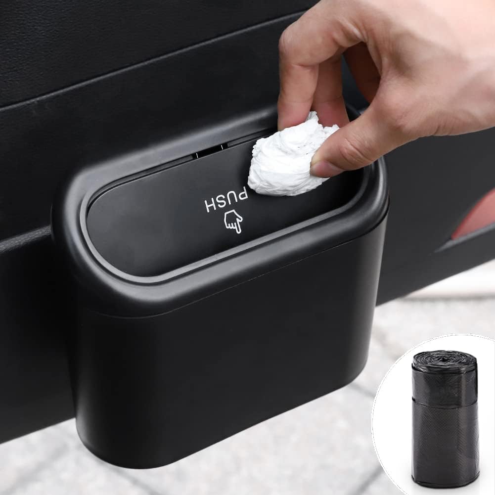Car Trash Can with Lid, Mini Auto Dustbin Garbage Organizer with 30 Pcs Plastic Trash Bag, Automotive Garbage Container Bin for Vehicle, Home, Office - Image 1