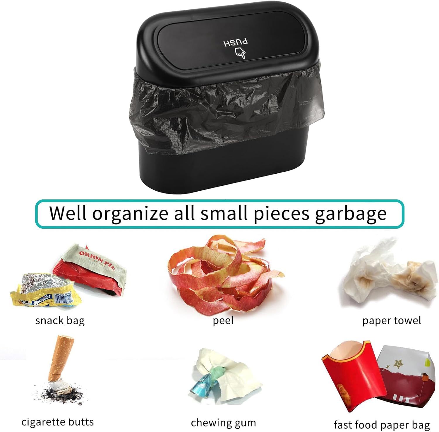 Car Trash Can with Lid, Mini Auto Dustbin Garbage Organizer with 30 Pcs Plastic Trash Bag, Automotive Garbage Container Bin for Vehicle, Home, Office - Image 6