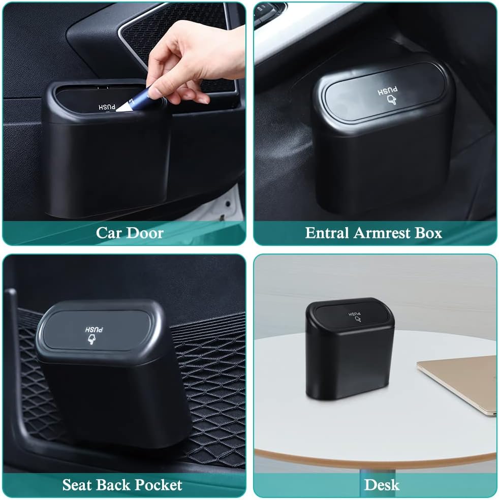 Car Trash Can with Lid, Mini Auto Dustbin Garbage Organizer with 30 Pcs Plastic Trash Bag, Automotive Garbage Container Bin for Vehicle, Home, Office - Image 7