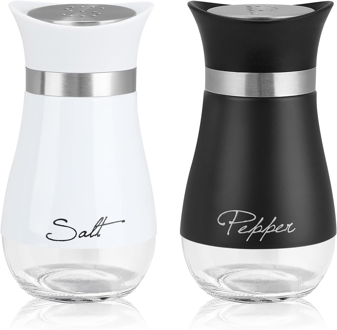 Salt and Pepper Shakers Set, 4 oz Stainless Steel Salt Pepper Shaker Containers with Glass Bottom for Kitchen Cooking, BBQ, Bar, Table, RV, Camp - Image 1