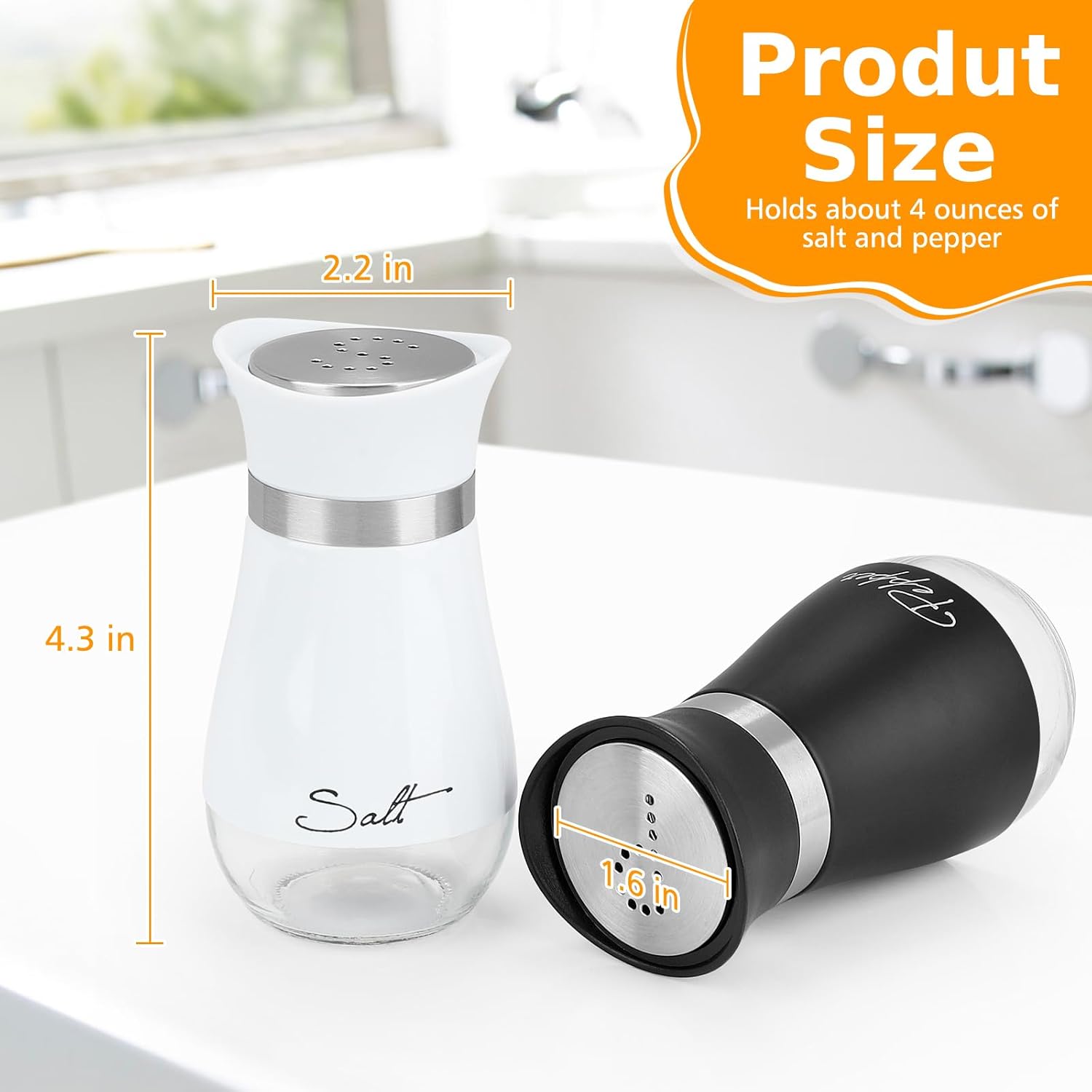 Salt and Pepper Shakers Set, 4 oz Stainless Steel Salt Pepper Shaker Containers with Glass Bottom for Kitchen Cooking, BBQ, Bar, Table, RV, Camp - Image 2