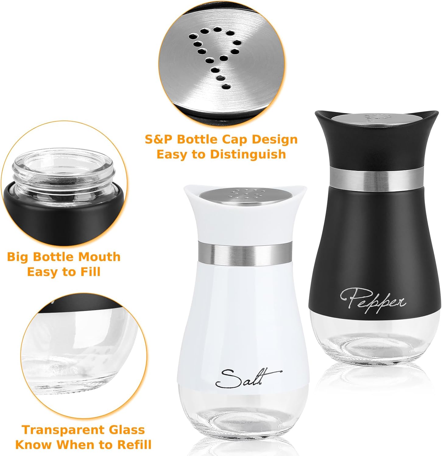 Salt and Pepper Shakers Set, 4 oz Stainless Steel Salt Pepper Shaker Containers with Glass Bottom for Kitchen Cooking, BBQ, Bar, Table, RV, Camp - Image 3