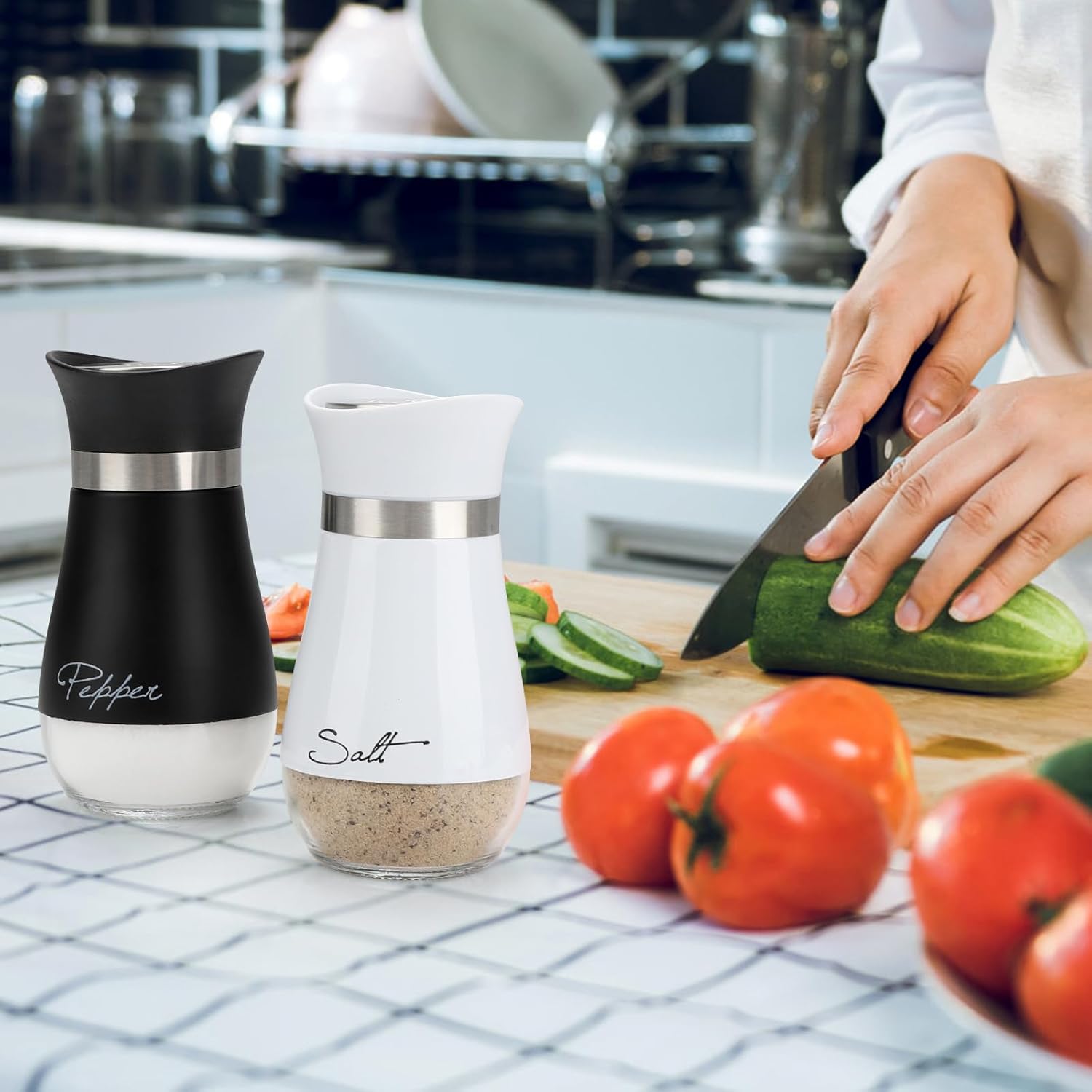 Salt and Pepper Shakers Set, 4 oz Stainless Steel Salt Pepper Shaker Containers with Glass Bottom for Kitchen Cooking, BBQ, Bar, Table, RV, Camp - Image 5