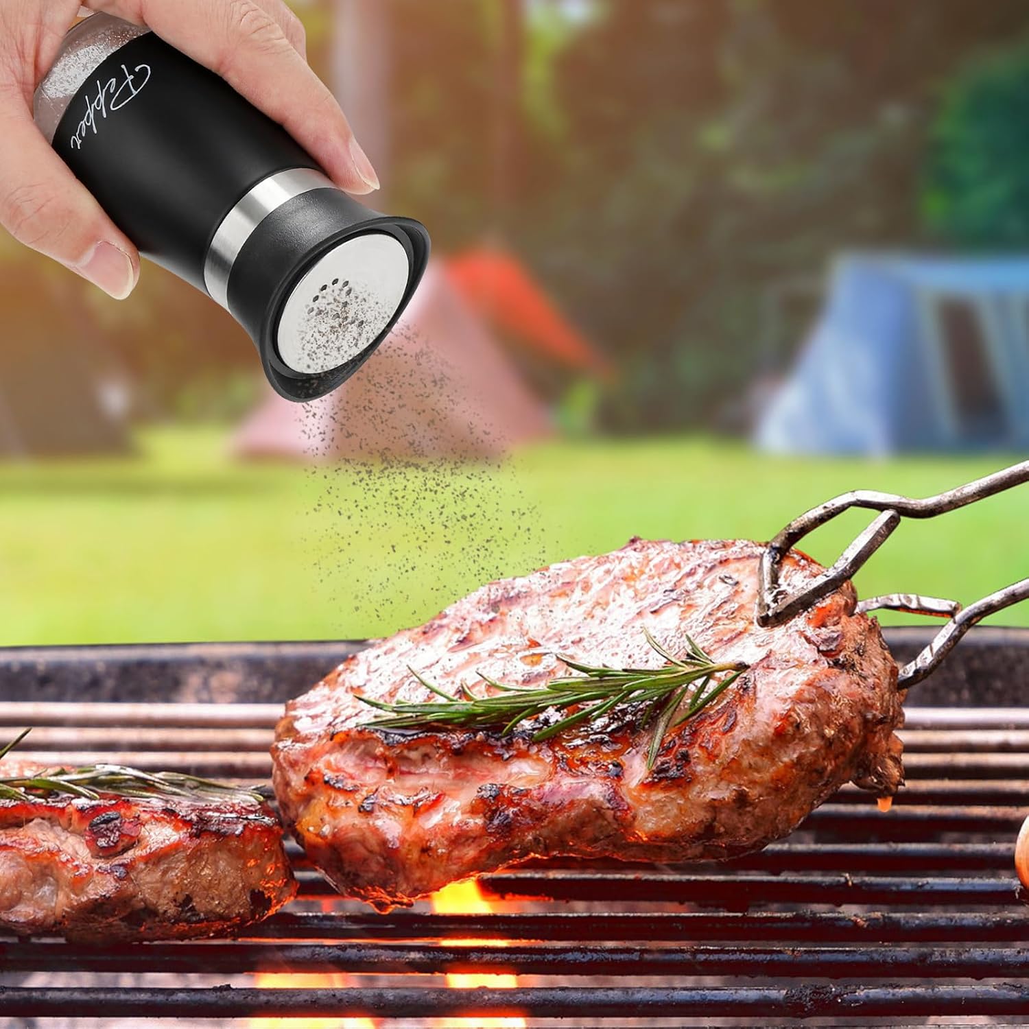 Salt and Pepper Shakers Set with Holder, 4 oz Stainless Steel Salt Pepper Shaker Containers with Glass Bottom for Kitchen Cooking, BBQ, Bar, Table, RV, Camp - Image 4