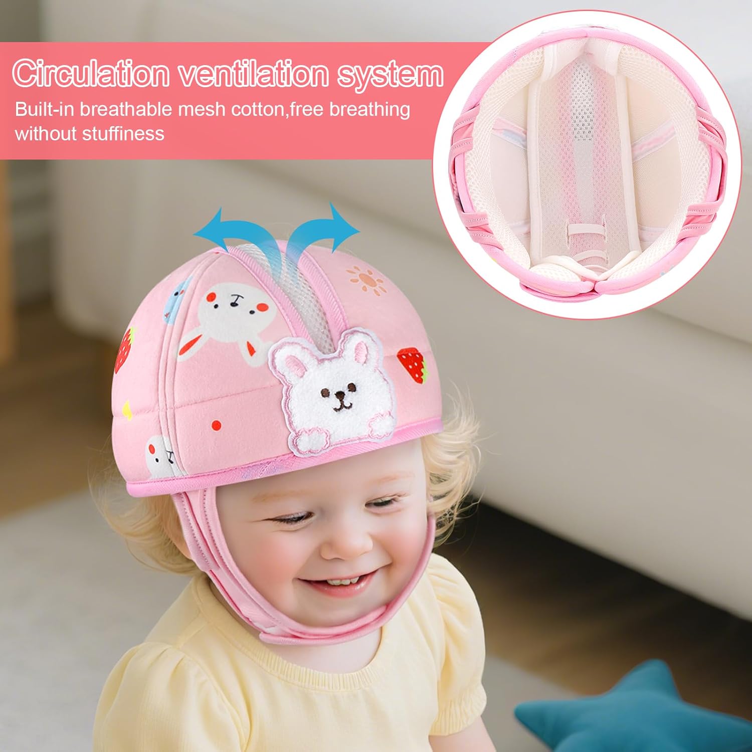 Baby Head Protector, Cute Baby Safety Helmet for Crawling Walking Running, Infant Headguard Soft Cushion Lightweight Breathable Protective Caps, Anti-Collision Toddler Helmets for 6m-24m Girls - Image 2