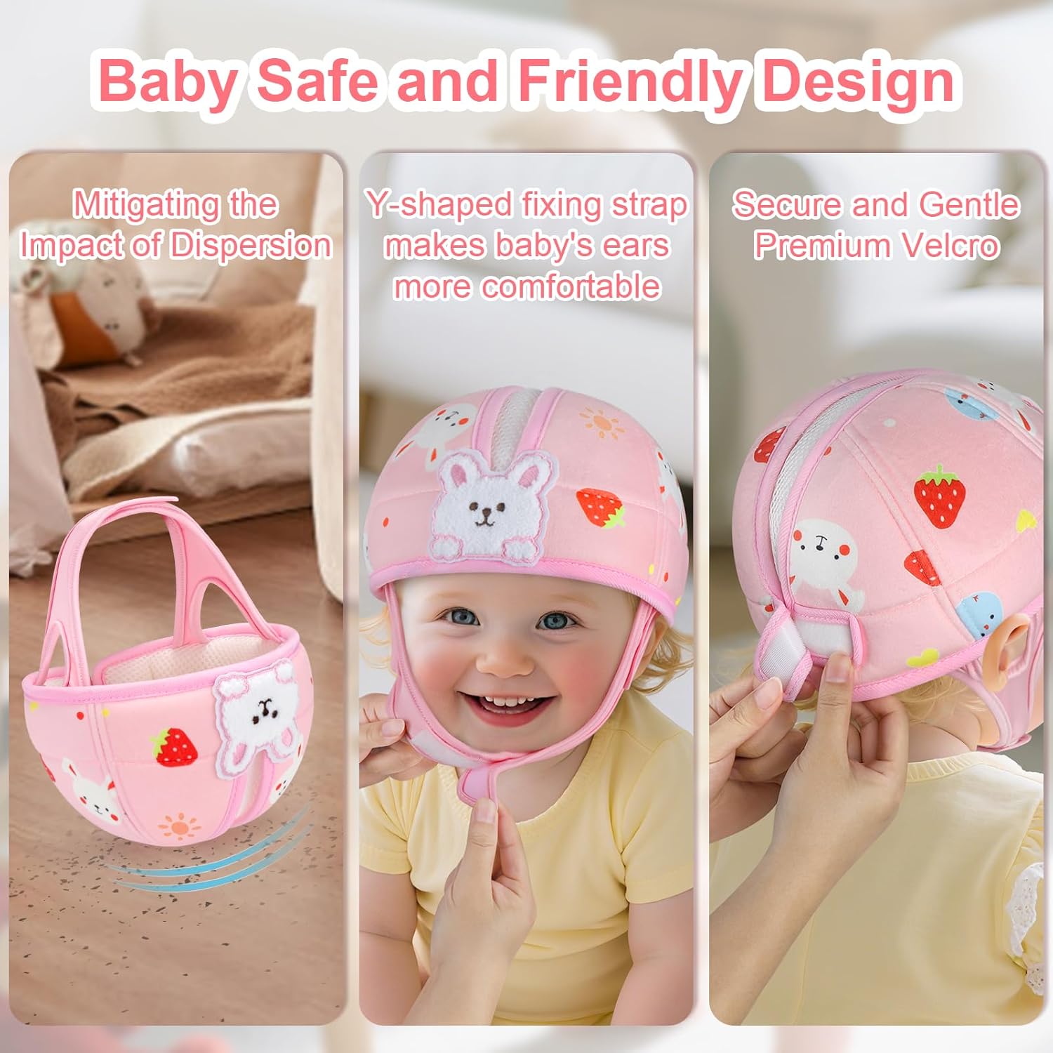 Baby Head Protector, Cute Baby Safety Helmet for Crawling Walking Running, Infant Headguard Soft Cushion Lightweight Breathable Protective Caps, Anti-Collision Toddler Helmets for 6m-24m Girls - Image 4
