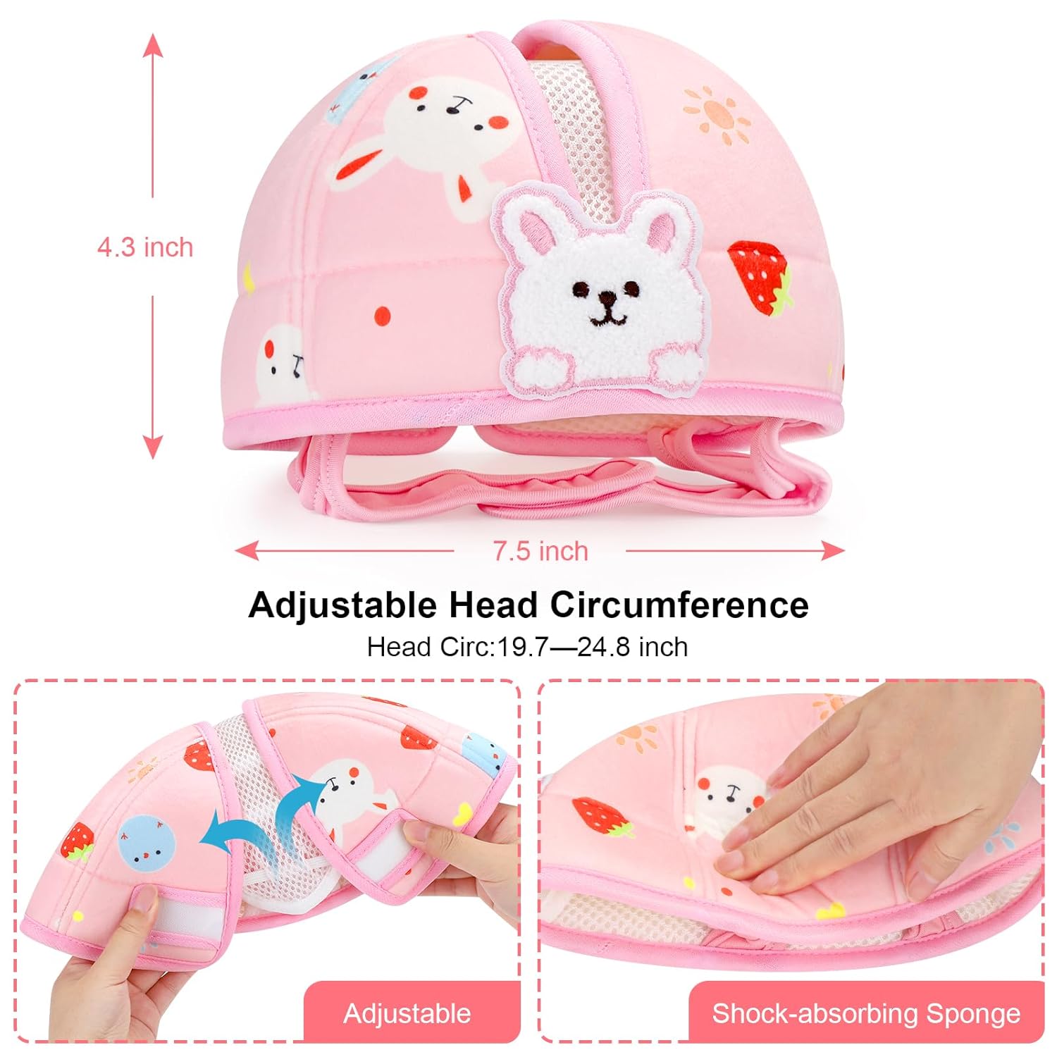 Baby Head Protector, Cute Baby Safety Helmet for Crawling Walking Running, Infant Headguard Soft Cushion Lightweight Breathable Protective Caps, Anti-Collision Toddler Helmets for 6m-24m Girls - Image 5