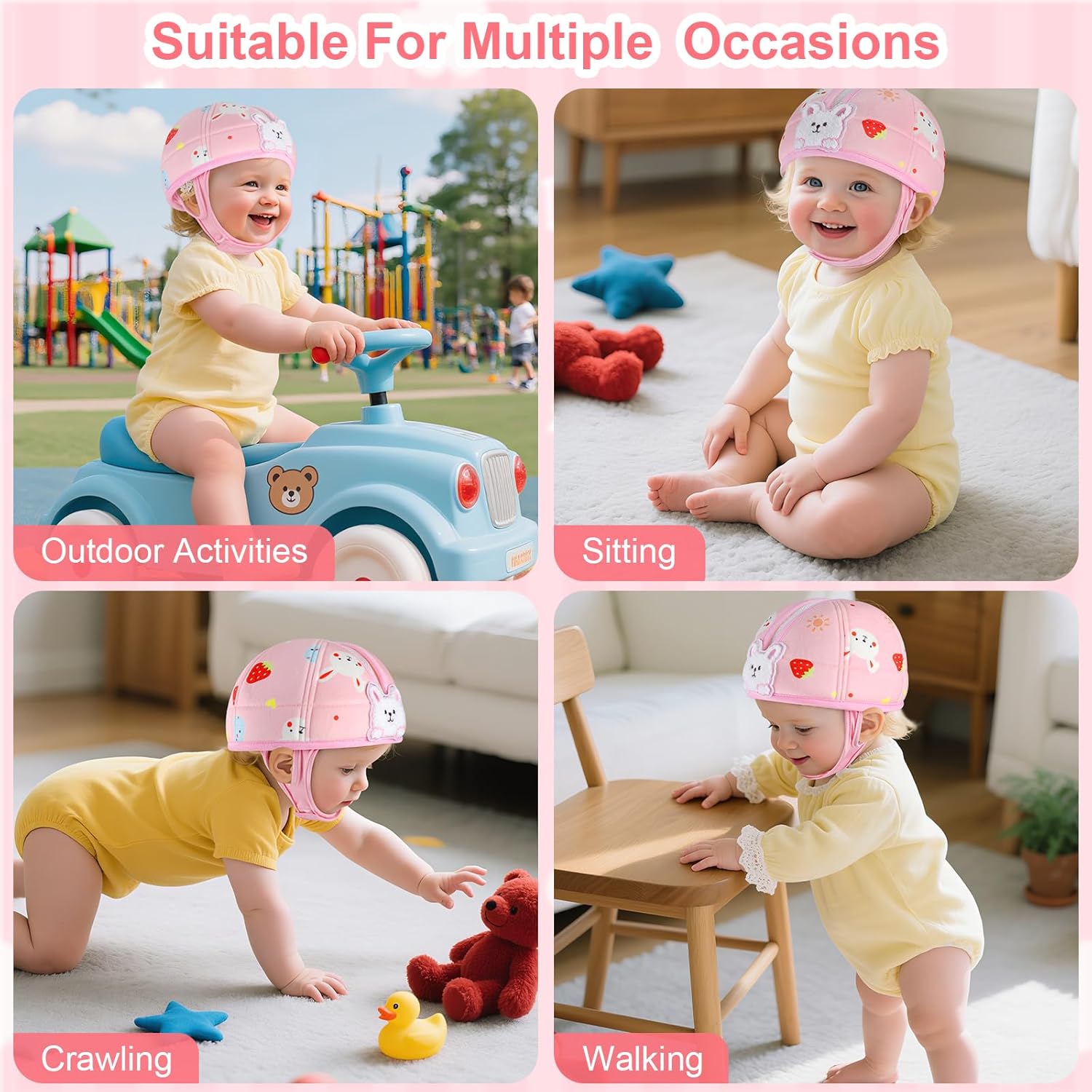 Baby Head Protector, Cute Baby Safety Helmet for Crawling Walking Running, Infant Headguard Soft Cushion Lightweight Breathable Protective Caps, Anti-Collision Toddler Helmets for 6m-24m Girls - Image 6