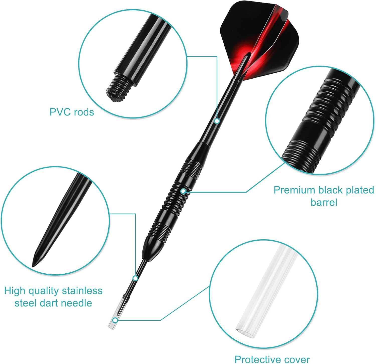 Darts Metal Tip Set, 12 Pack Steel Tip Darts Darts Set 24Grams Professional Metal Darts - Image 3