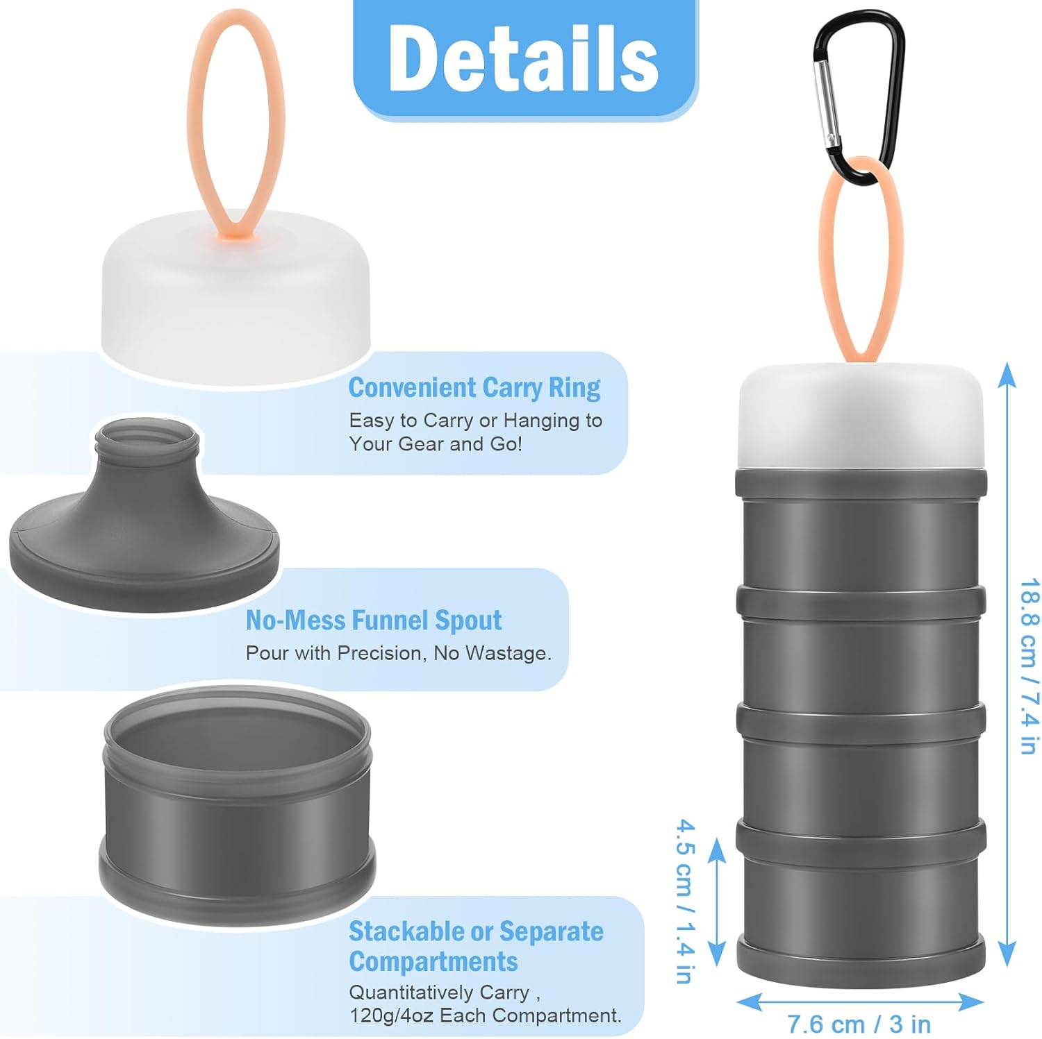 2 Pcs Protein Powder Container to Go with Funnels Stand, 4 Compartments Stackable Protein Powder Dispenser for Workout, Fitness, Travel - Image 2