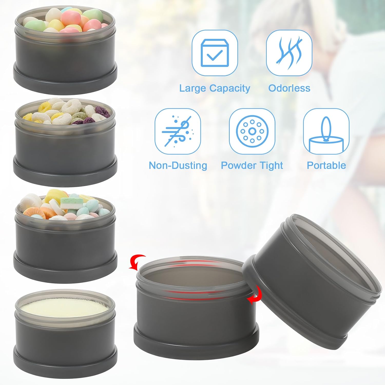 2 Pcs Protein Powder Container to Go with Funnels Stand, 4 Compartments Stackable Protein Powder Dispenser for Workout, Fitness, Travel - Image 3