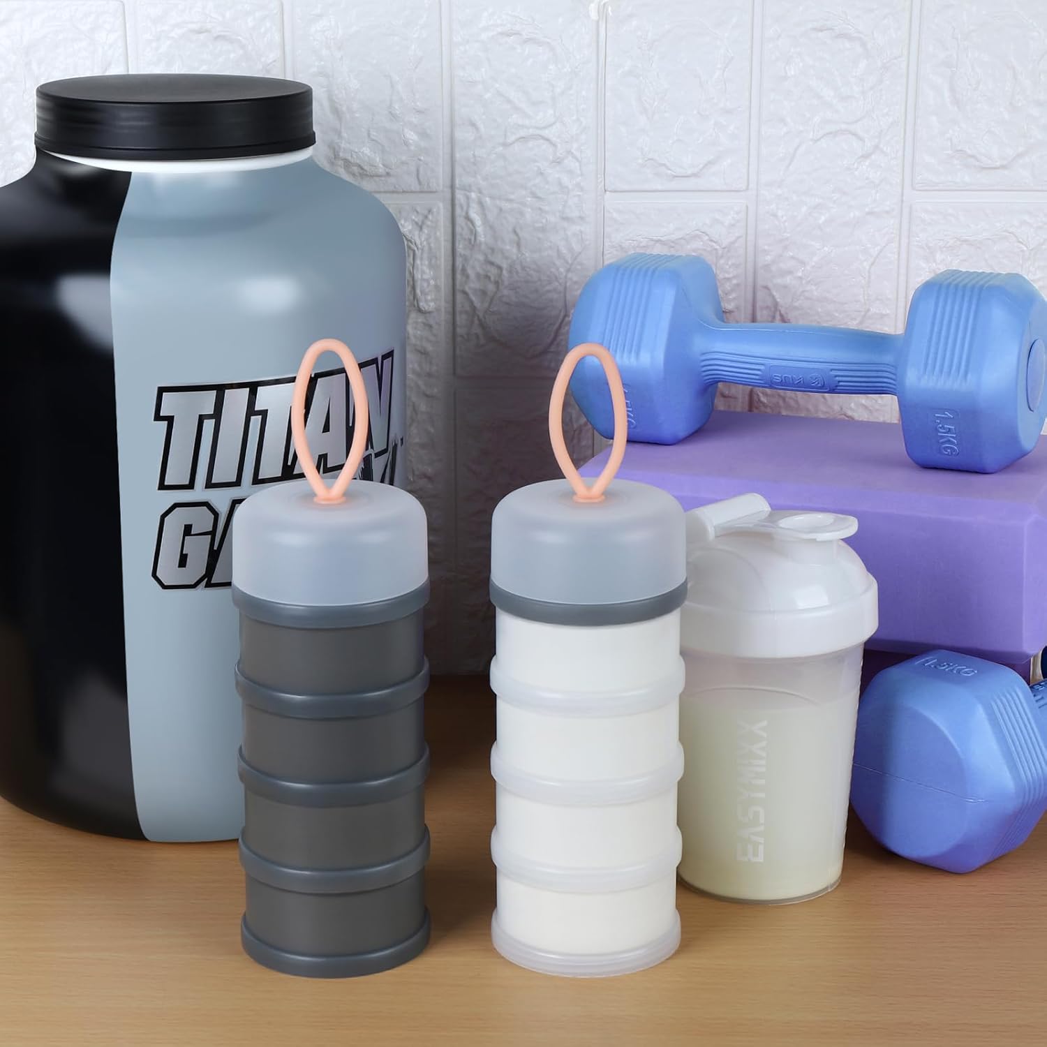 2 Pcs Protein Powder Container to Go with Funnels Stand, 4 Compartments Stackable Protein Powder Dispenser for Workout, Fitness, Travel - Image 4