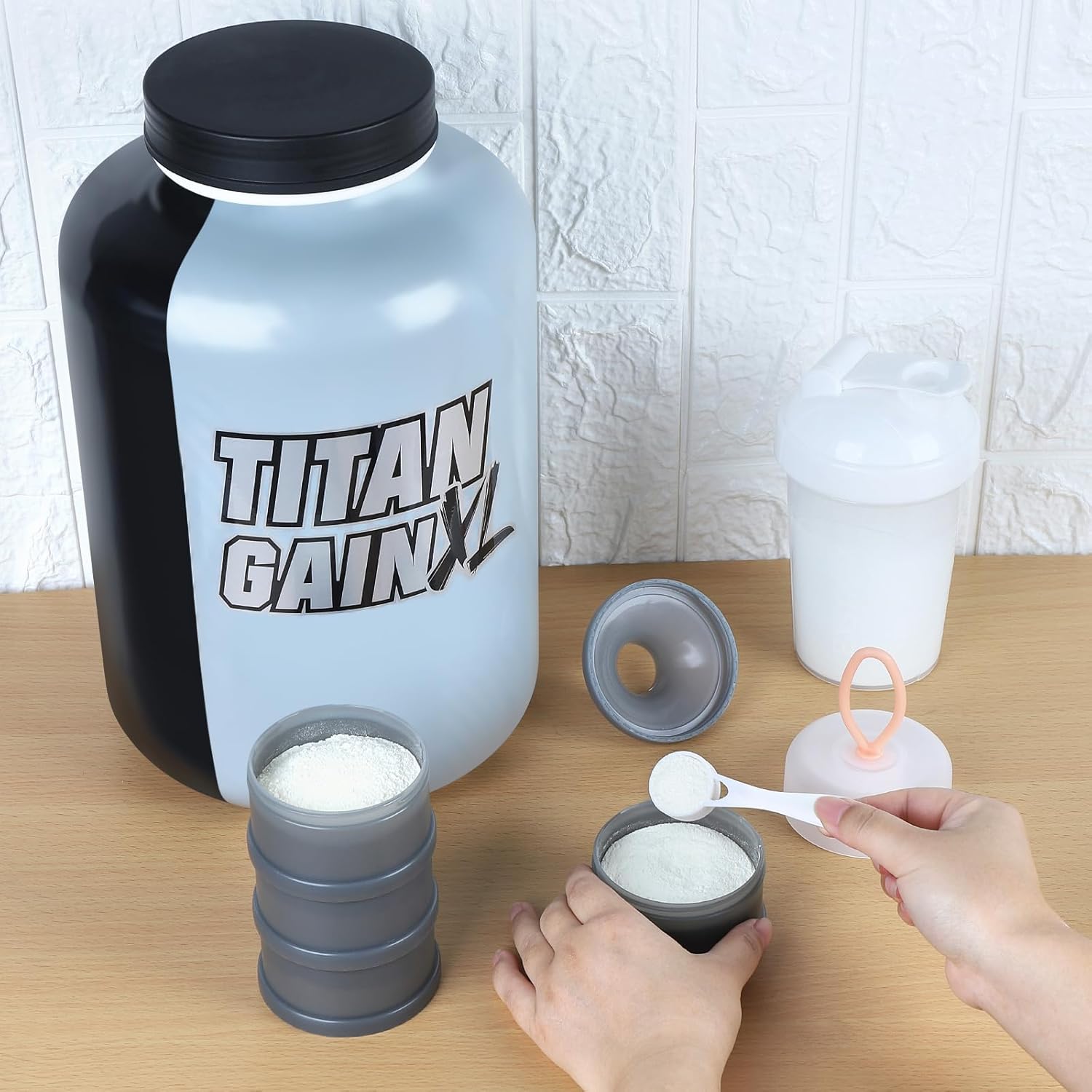 2 Pcs Protein Powder Container to Go with Funnels Stand, 4 Compartments Stackable Protein Powder Dispenser for Workout, Fitness, Travel - Image 5