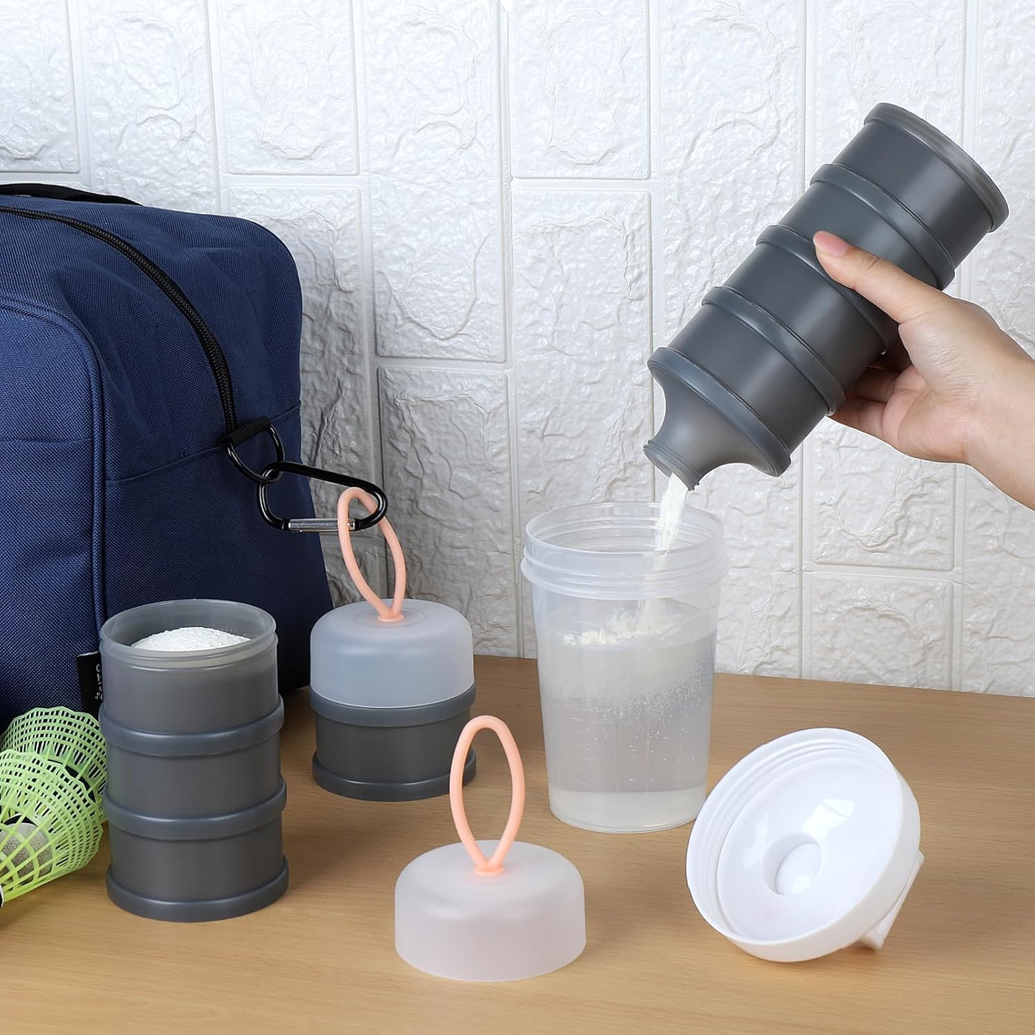 2 Pcs Protein Powder Container to Go with Funnels Stand, 4 Compartments Stackable Protein Powder Dispenser for Workout, Fitness, Travel - Image 6