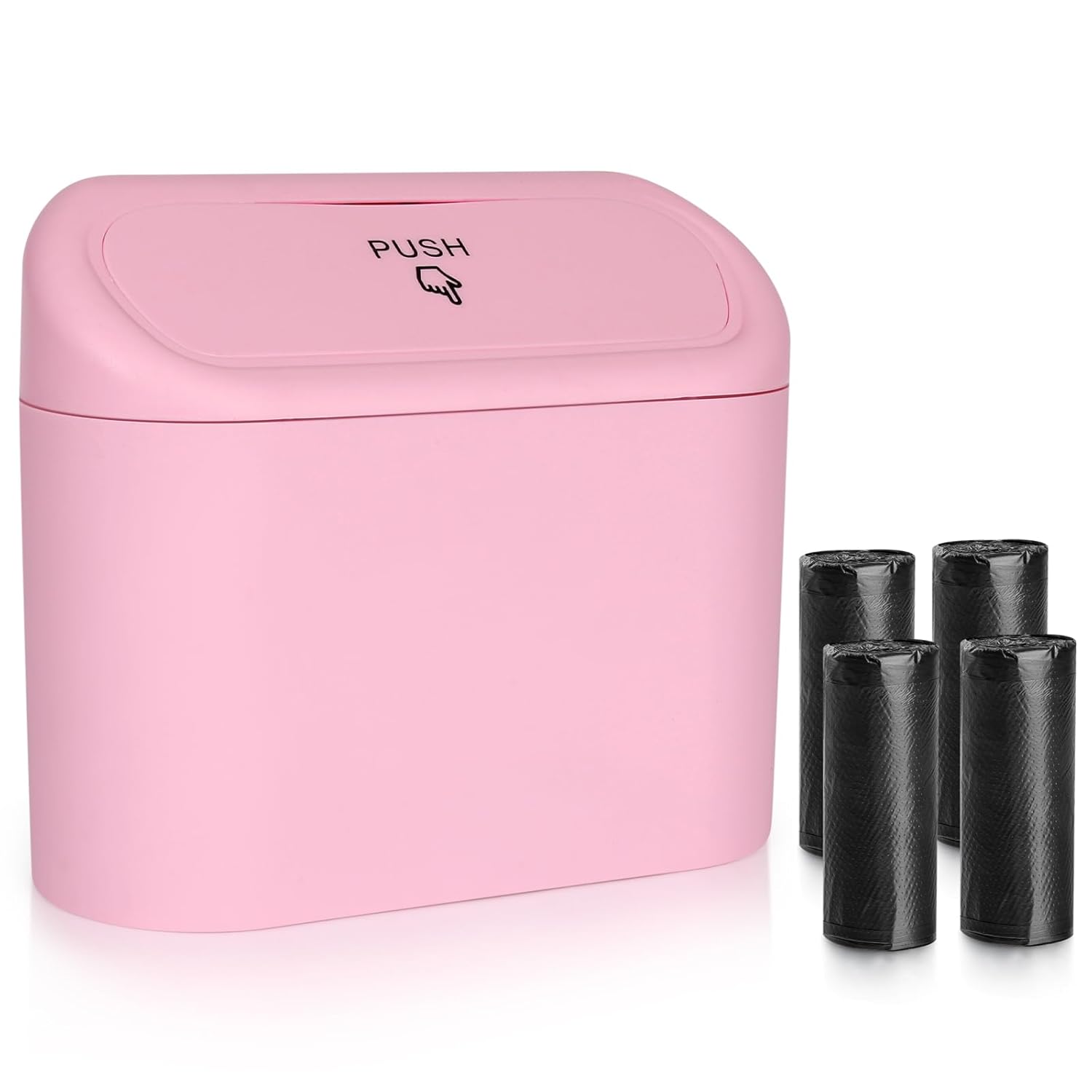 Car Trash Can with Lid, Leakproof Vehicle Garbage Organizer Holder Bin with 60 Pack Trash Bags, Mini Auto Dustbin Accessories Storage Container for Vans, SUVs, Office (Pink) - Image 1