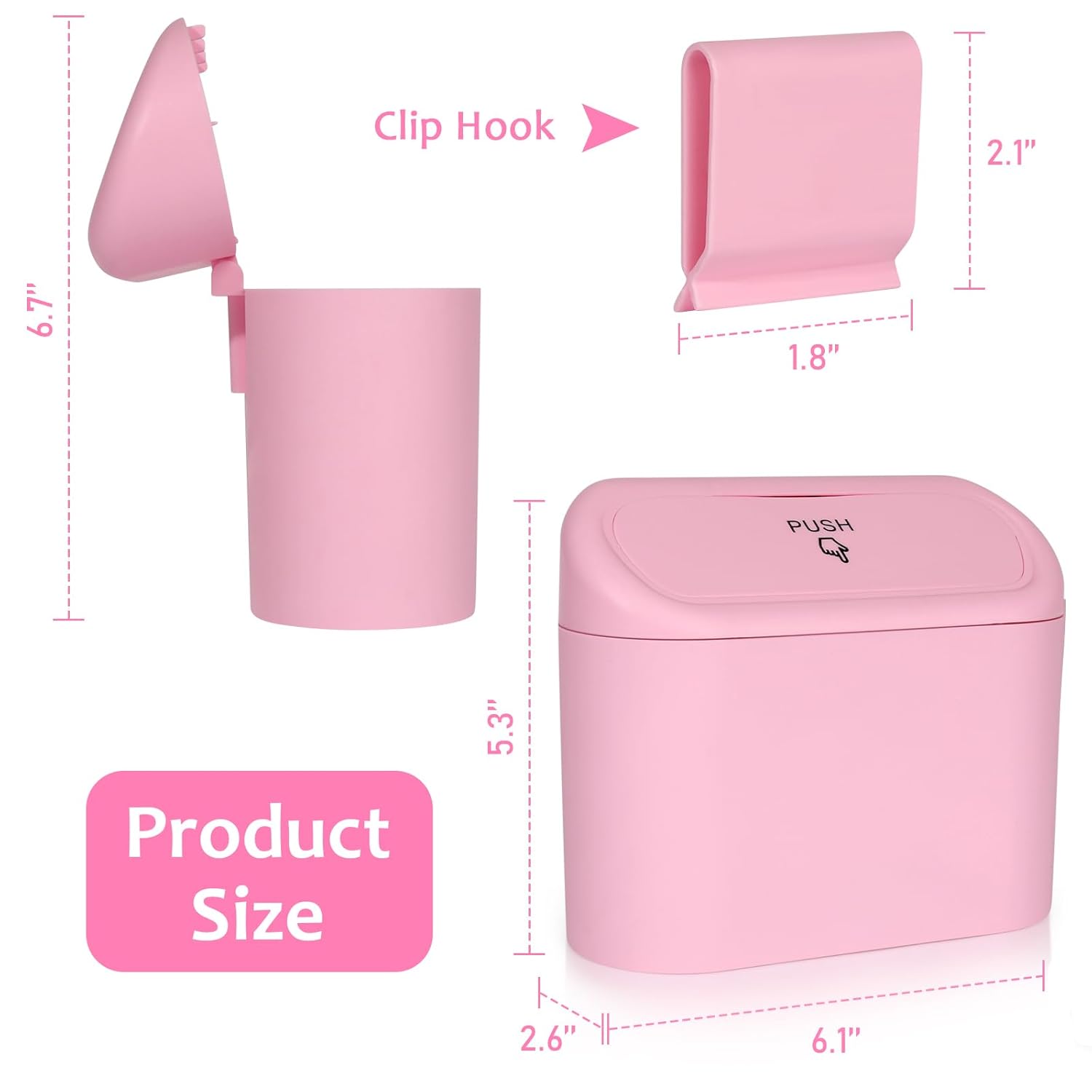 Car Trash Can with Lid, Leakproof Vehicle Garbage Organizer Holder Bin with 60 Pack Trash Bags, Mini Auto Dustbin Accessories Storage Container for Vans, SUVs, Office (Pink) - Image 2