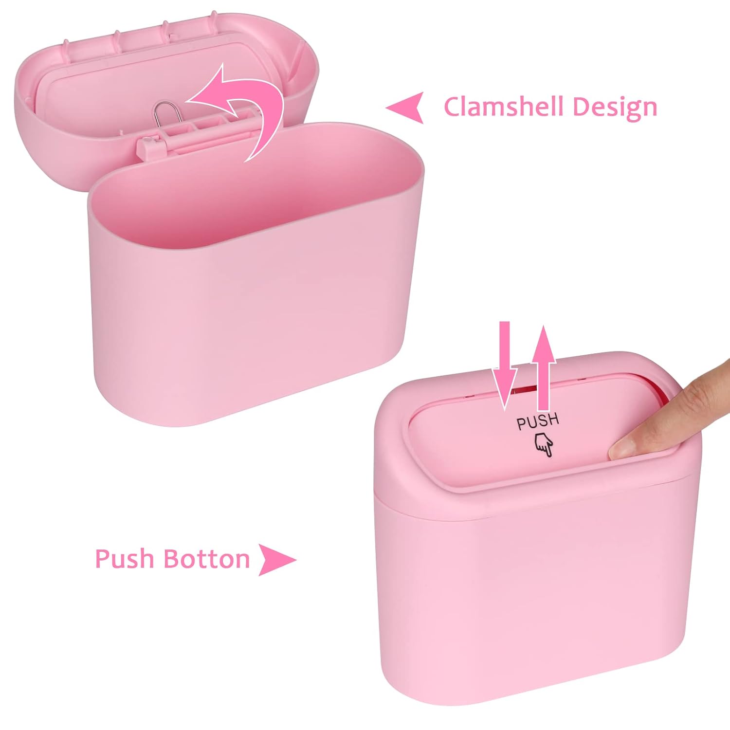 Car Trash Can with Lid, Leakproof Vehicle Garbage Organizer Holder Bin with 60 Pack Trash Bags, Mini Auto Dustbin Accessories Storage Container for Vans, SUVs, Office (Pink) - Image 3