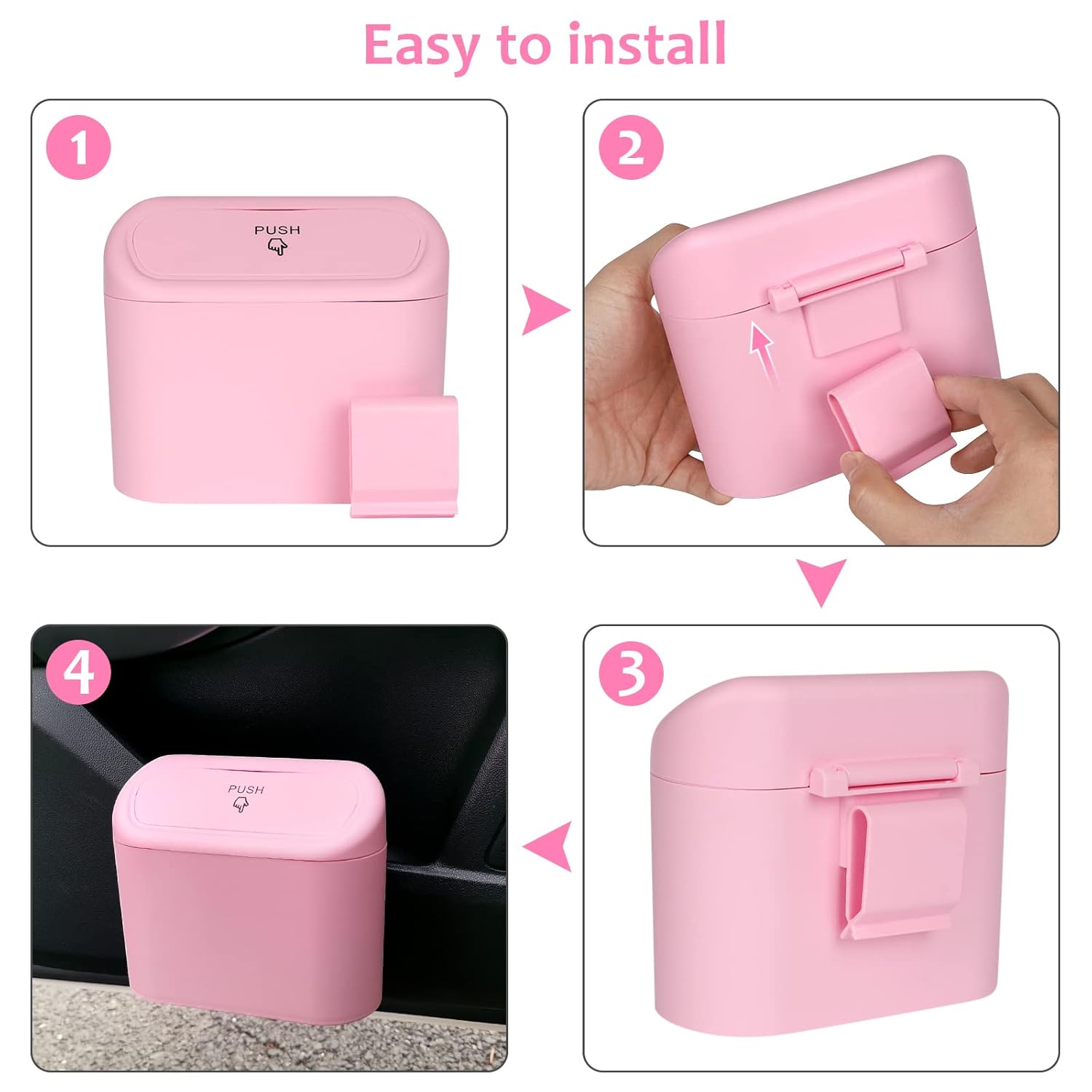 Car Trash Can with Lid, Leakproof Vehicle Garbage Organizer Holder Bin with 60 Pack Trash Bags, Mini Auto Dustbin Accessories Storage Container for Vans, SUVs, Office (Pink) - Image 4