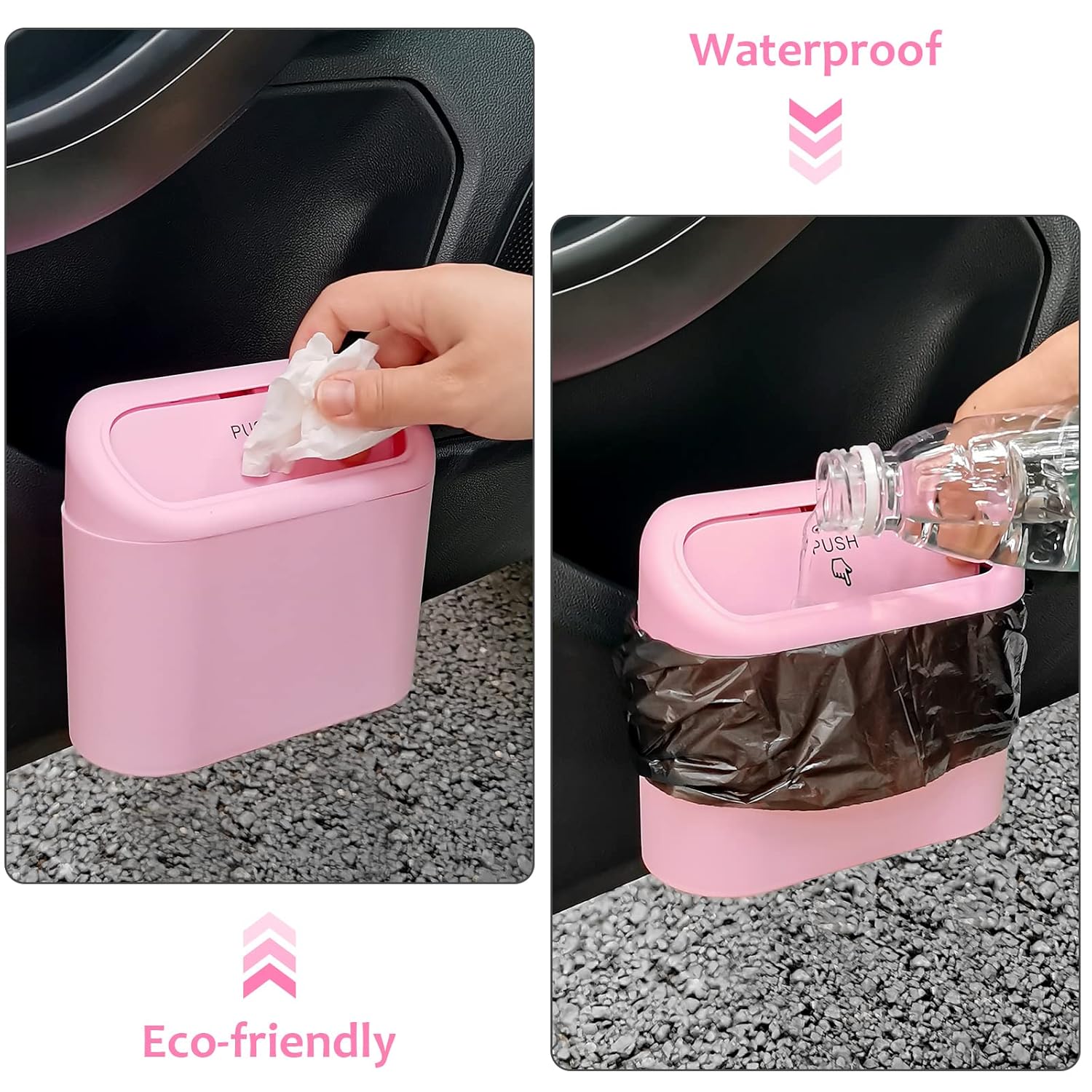 Car Trash Can with Lid, Leakproof Vehicle Garbage Organizer Holder Bin with 60 Pack Trash Bags, Mini Auto Dustbin Accessories Storage Container for Vans, SUVs, Office (Pink) - Image 5