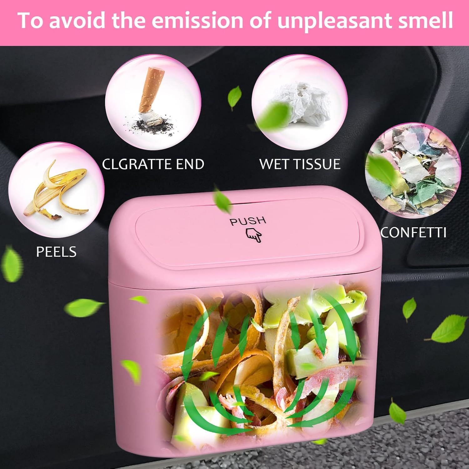 Car Trash Can with Lid, Leakproof Vehicle Garbage Organizer Holder Bin with 60 Pack Trash Bags, Mini Auto Dustbin Accessories Storage Container for Vans, SUVs, Office (Pink) - Image 6