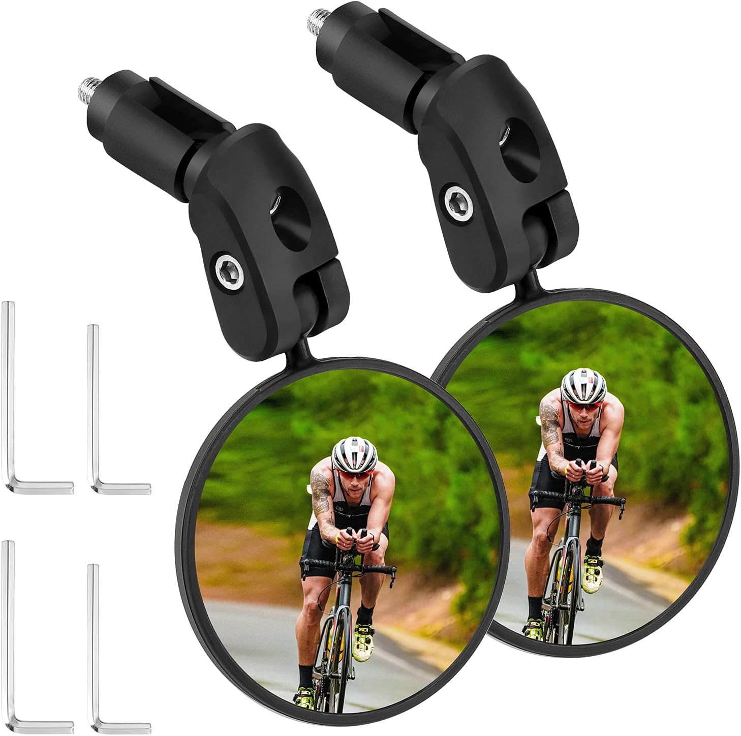 2pcs Bike Mirror, Bar End Bicycle Riding Rearview Mirrors for Handlebars, Adjustable 360 Degree Rotatable Convex Mirror for Mountain Road Bikes - Image 1