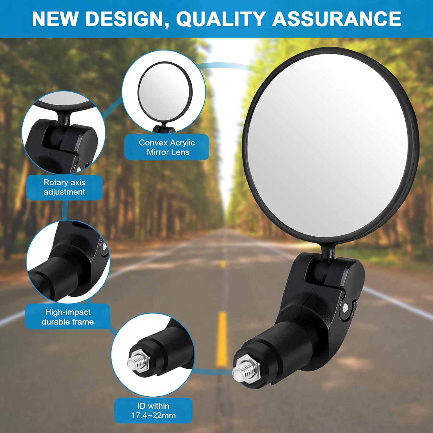 2pcs Bike Mirror, Bar End Bicycle Riding Rearview Mirrors for Handlebars, Adjustable 360 Degree Rotatable Convex Mirror for Mountain Road Bikes - Image 3