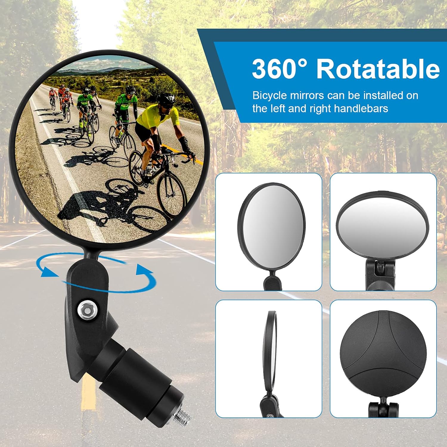 2pcs Bike Mirror, Bar End Bicycle Riding Rearview Mirrors for Handlebars, Adjustable 360 Degree Rotatable Convex Mirror for Mountain Road Bikes - Image 4