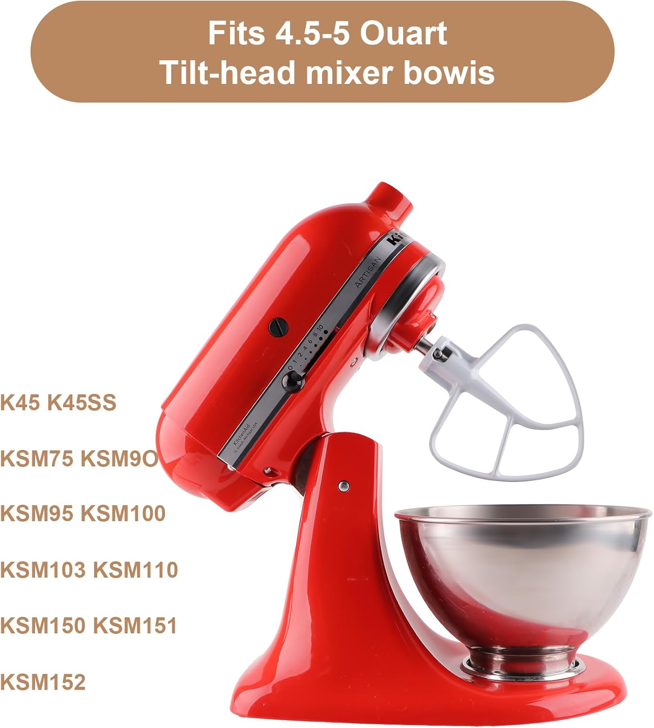 K45B Metal Beater with Non-Stick Coating, Compatible with KitchenAid 4.5-5 Quart Tilt-Head Stand Mixer - Image 2