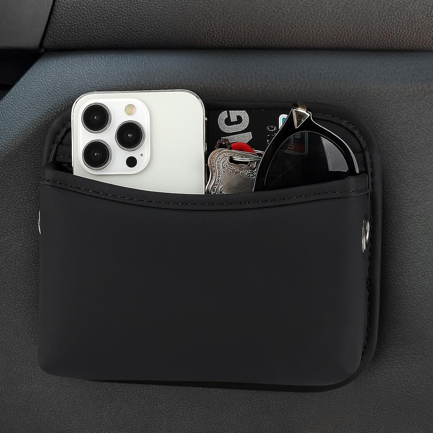 Car Seat Side Pocket Organizer, PU Leather Pouch Bag for Car Seat, Door, Window, Console, Registration Wallet Cards Trash Phone Sunglasses Holder Pocket for Auto - Image 3