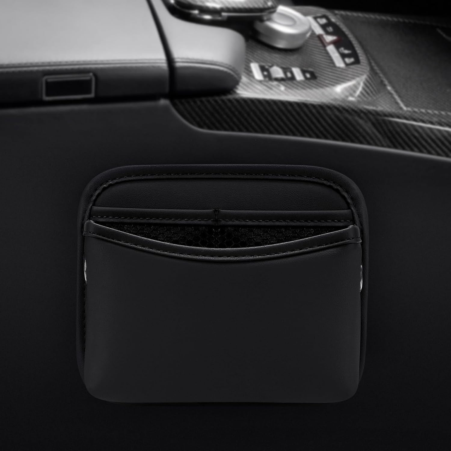 Car Seat Side Pocket Organizer, PU Leather Pouch Bag for Car Seat, Door, Window, Console, Registration Wallet Cards Trash Phone Sunglasses Holder Pocket for Auto - Image 5
